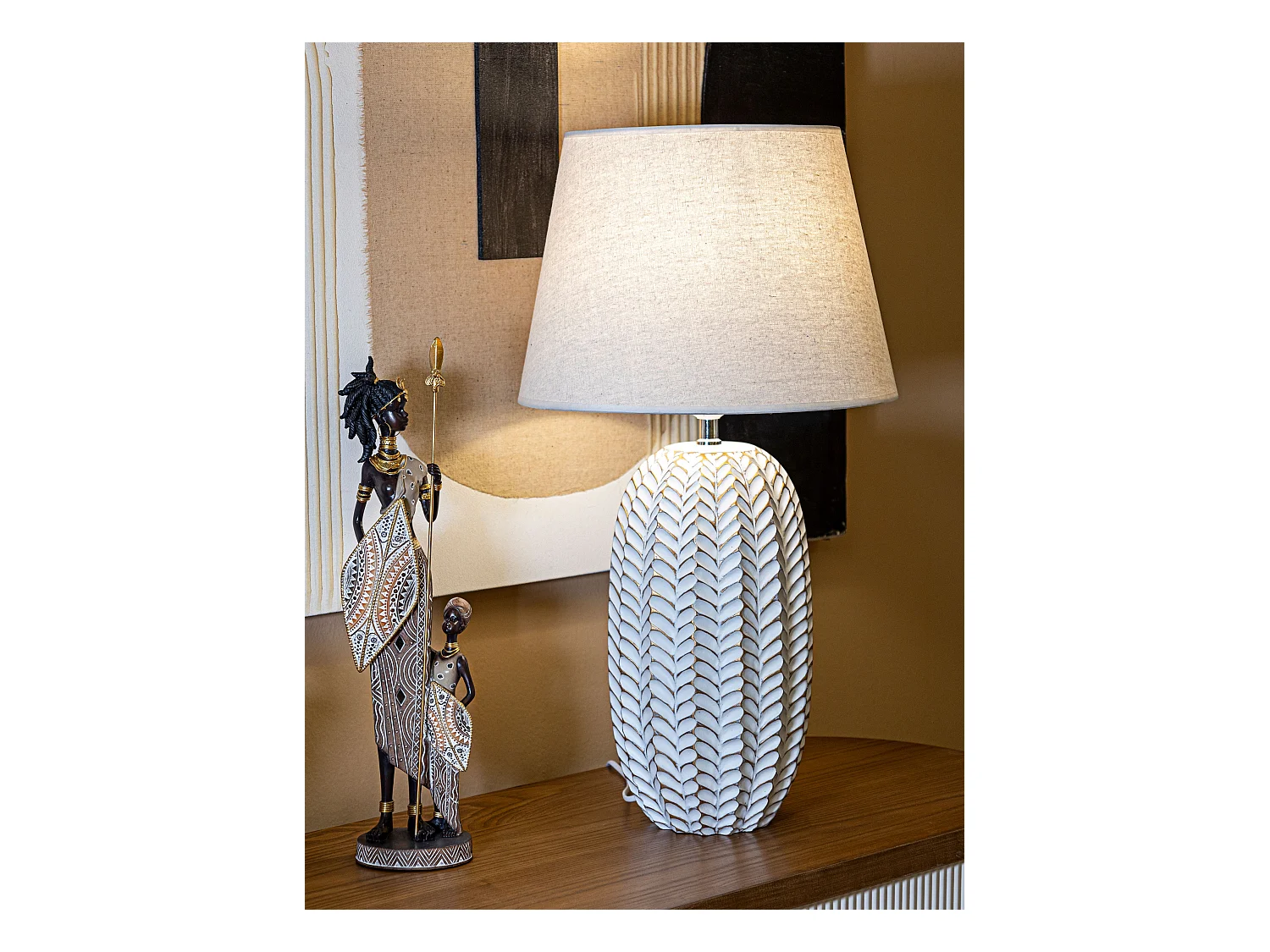 Lampe à Poser en Résine "Leaf" 65cm Blanc