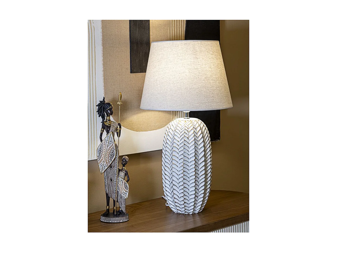 Lampe à Poser en Résine "Leaf" 65cm Blanc