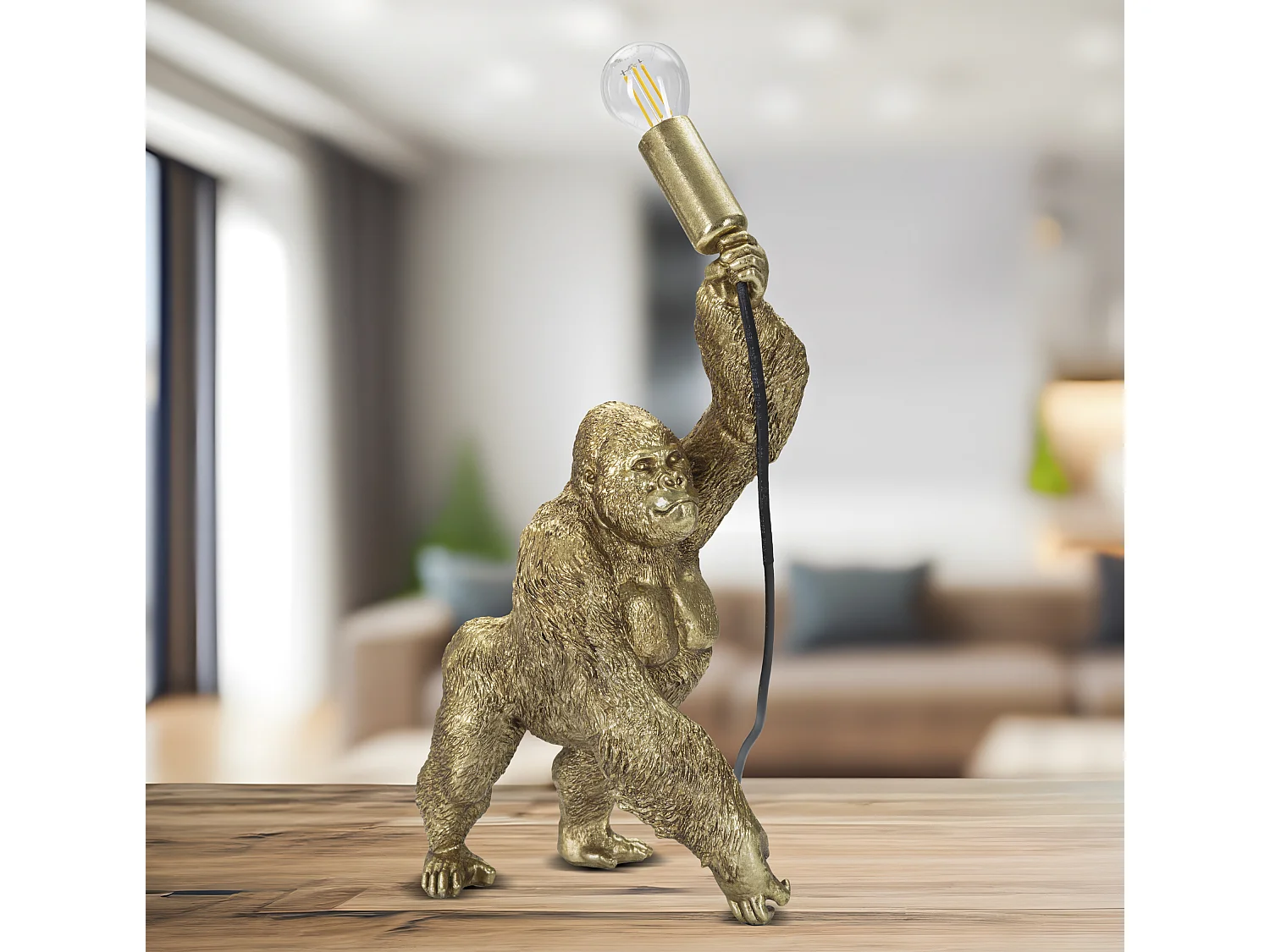 Lampe à Poser en Résine "Gorille" 40cm Or