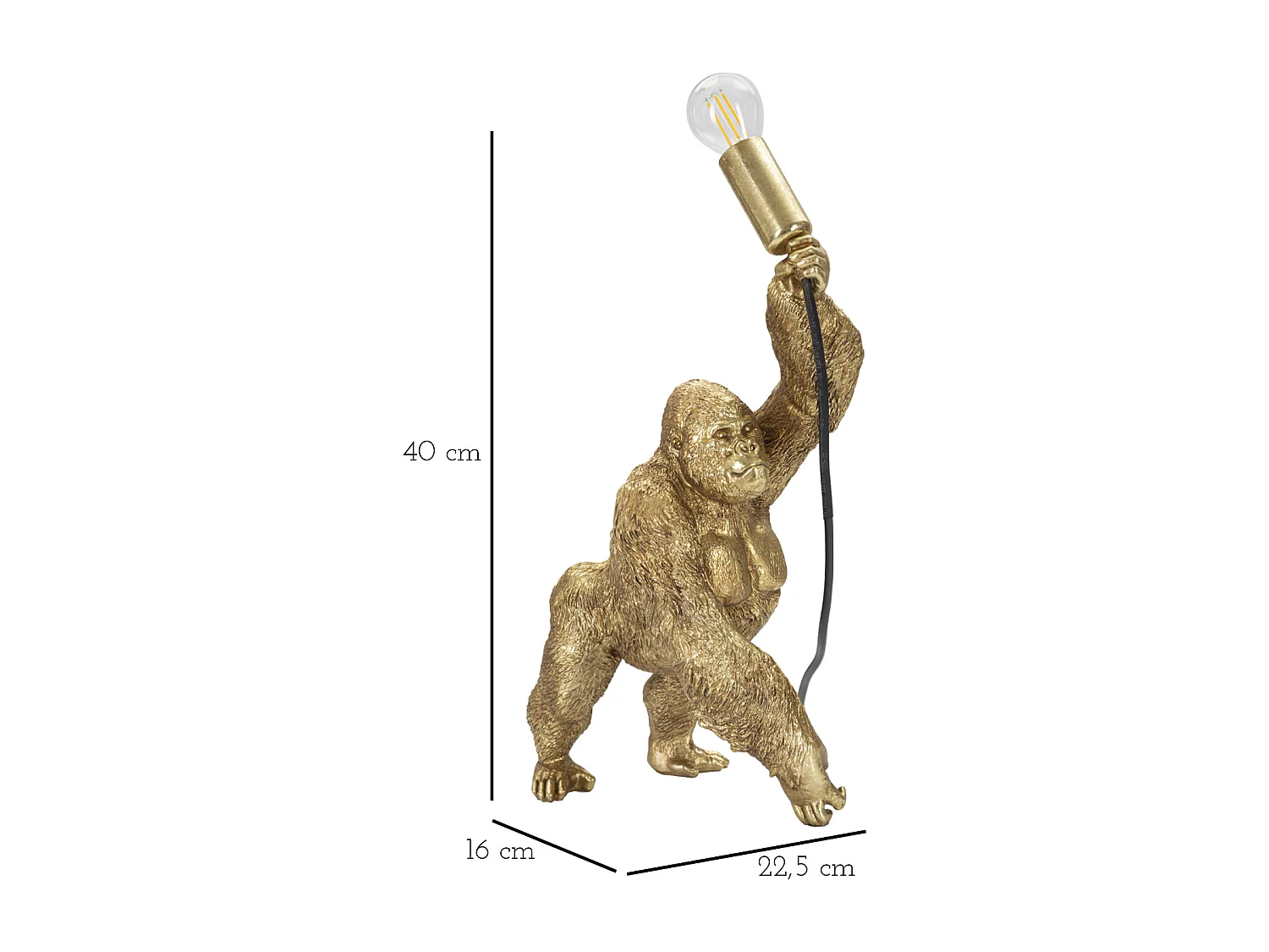 Lampe à Poser en Résine "Gorille" 40cm Or
