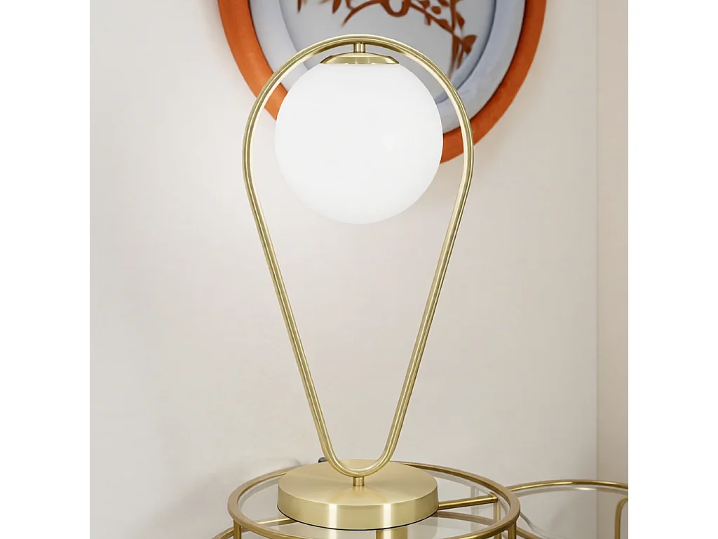 Lampada da tavolo in metallo dorata con sfera bianca cm 25x18x50