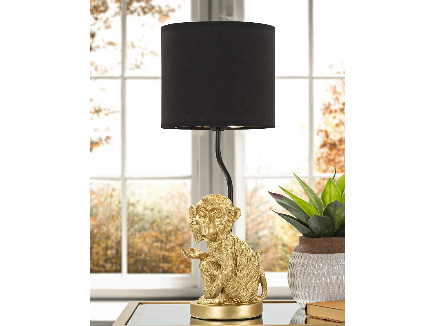 Lampe à Poser Design "Monkey" 51cm Or & Noir