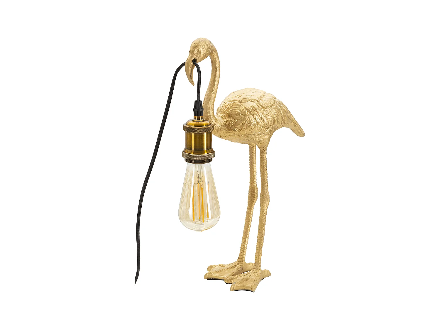 Lampe de Table FLAMINGO en Résine Dorée - Design Ludique en Forme de Flamant Rose - Dimensions 13x11,5x39,5 cm - Matériau Polyrésine