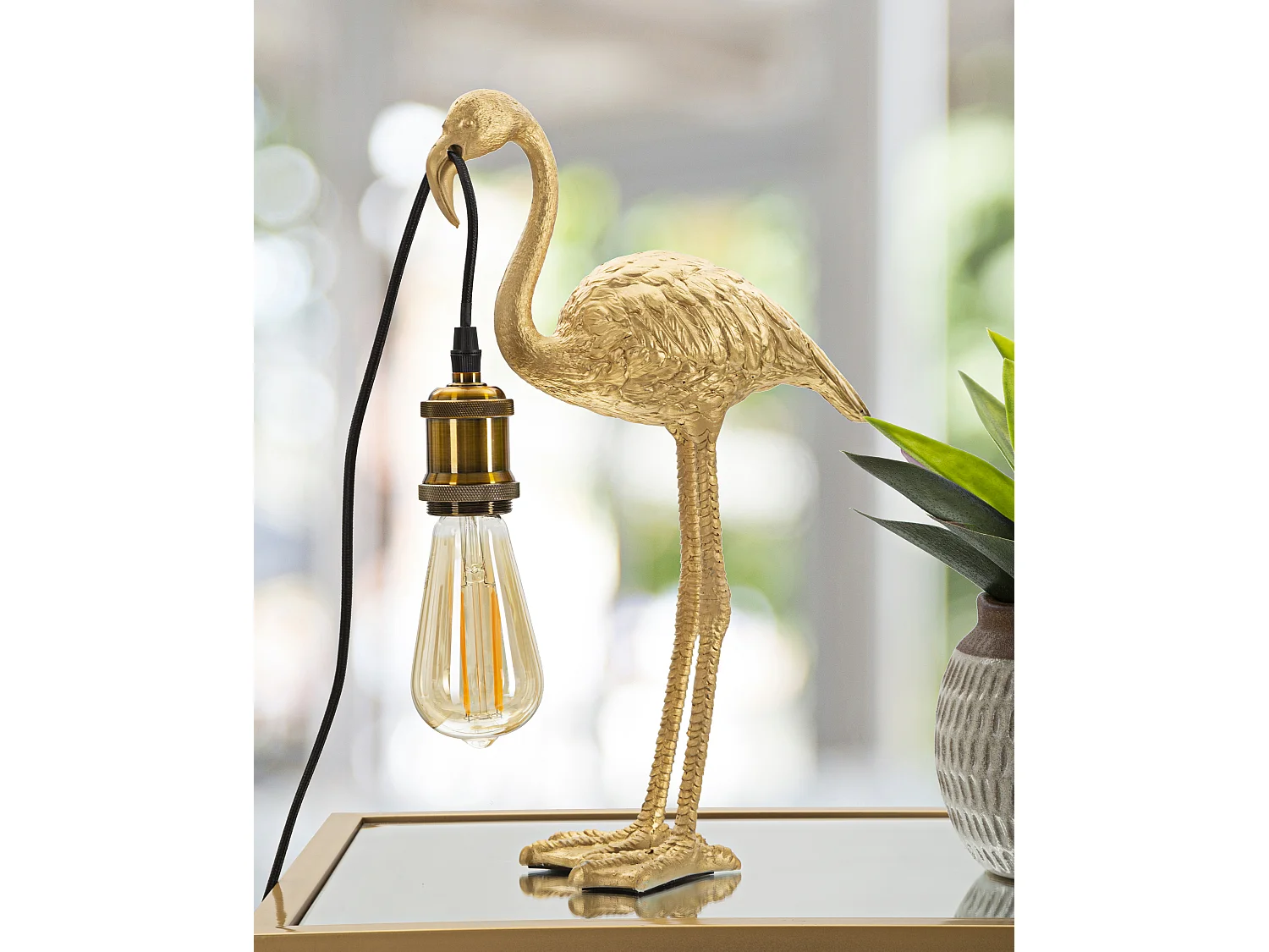Lampe à Poser en Résine "Flamant Rose" 39cm Or