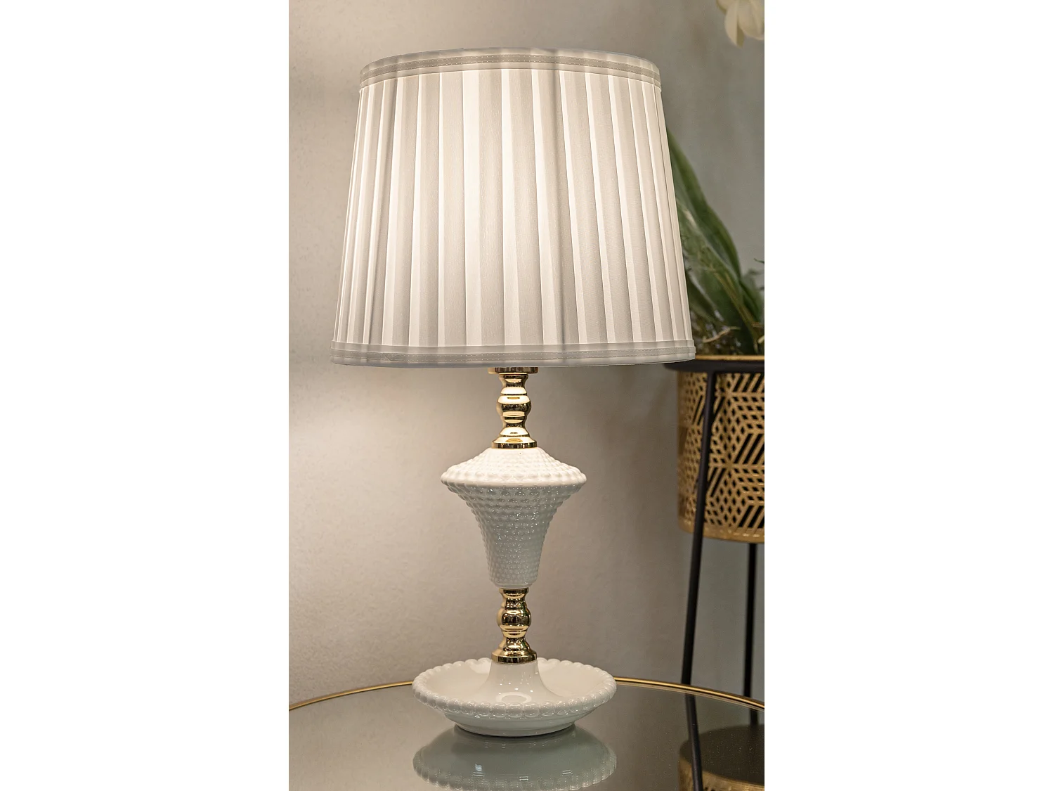 Lampe à Poser en Céramique "Caserta" 45cm Blanc & Or