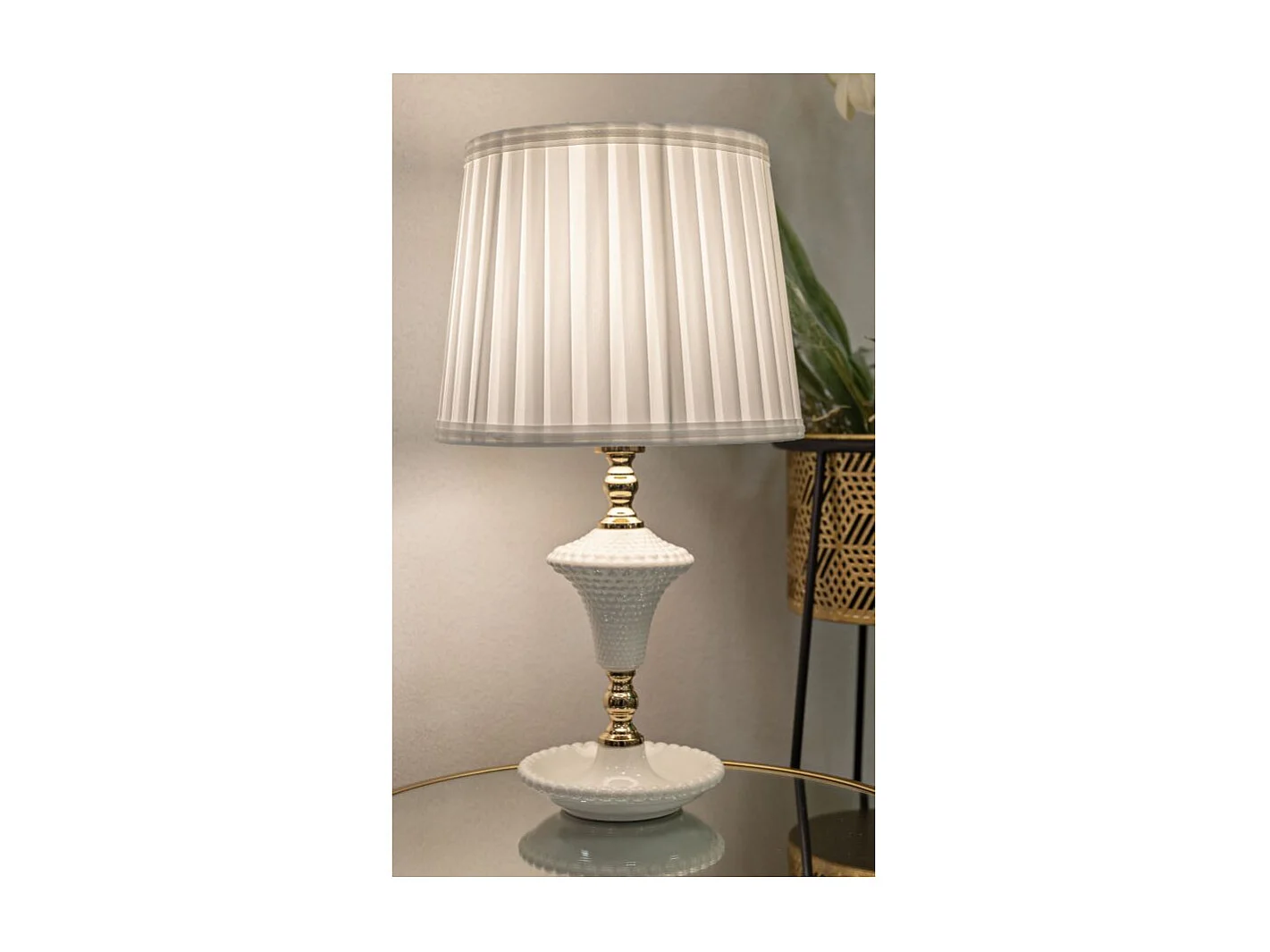 Lampe à Poser en Céramique "Caserta" 45cm Blanc & Or