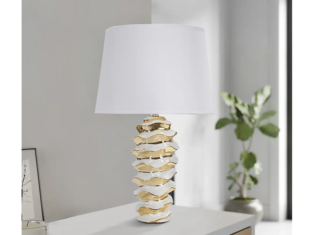 Lampe à Poser en Céramique "Space" 53cm Blanc & Or