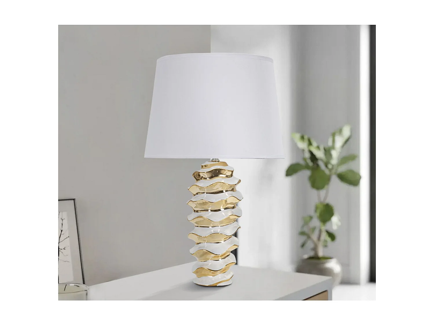 Lampe à Poser en Céramique "Space" 53cm Blanc & Or