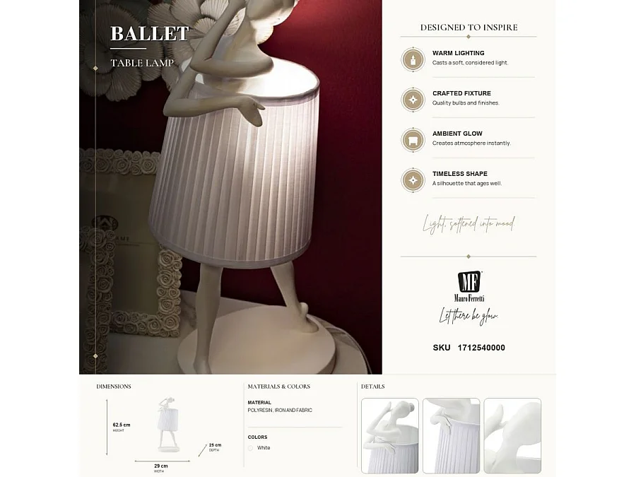 Lampe à Poser en Résine "Ballet" 62cm Blanc