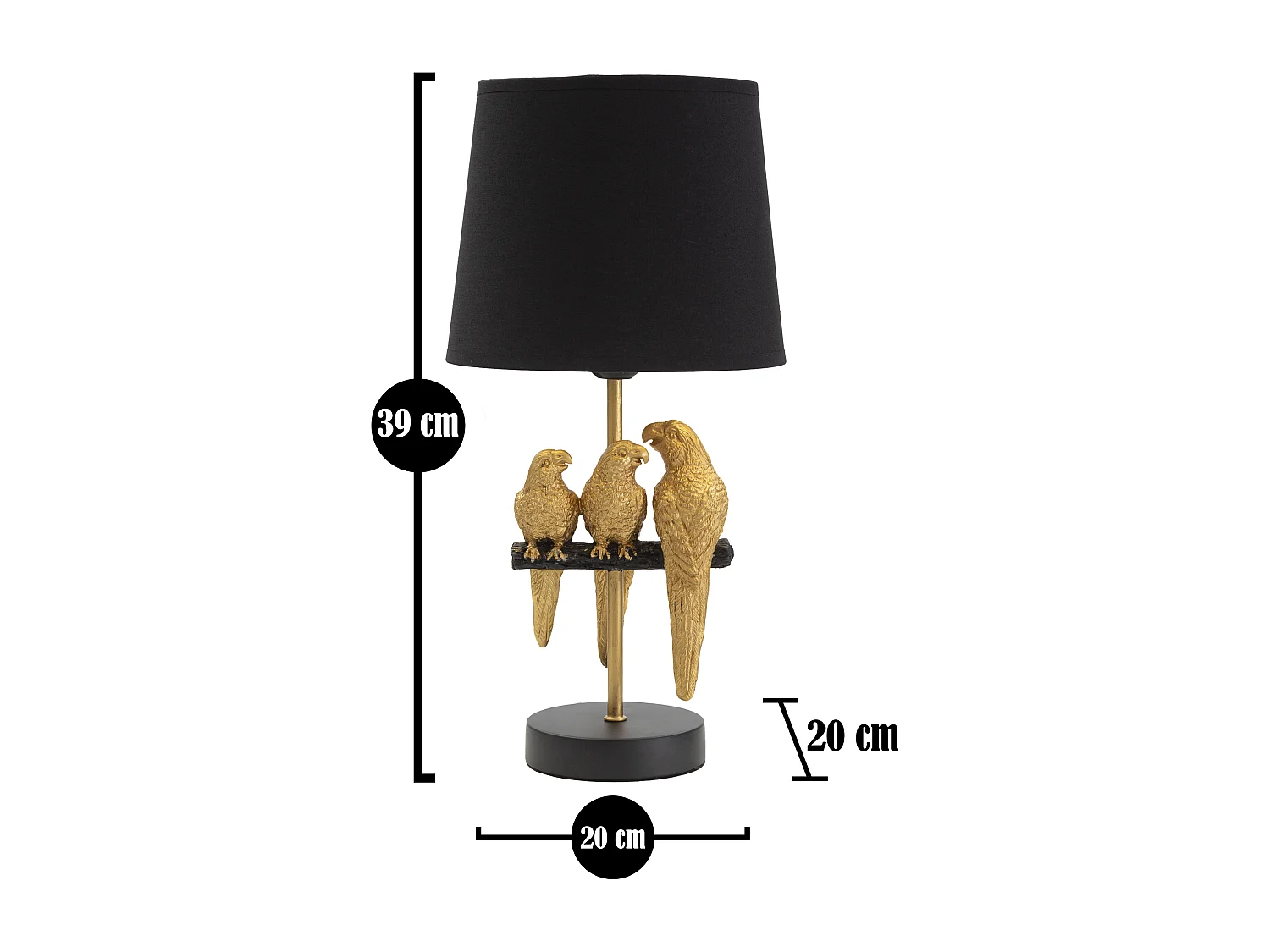Lampe à Poser Design "Perroquets" 39cm Or & Noir