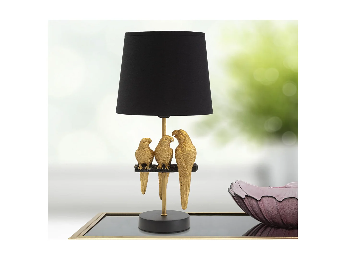 Lampe à Poser Design "Perroquets" 39cm Or & Noir
