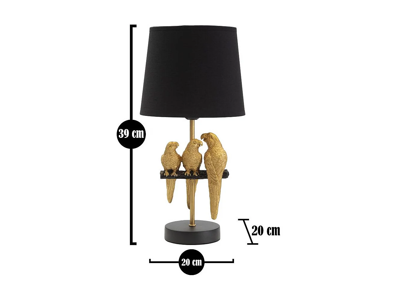 Lampe à Poser Design "Perroquets" 39cm Or & Noir