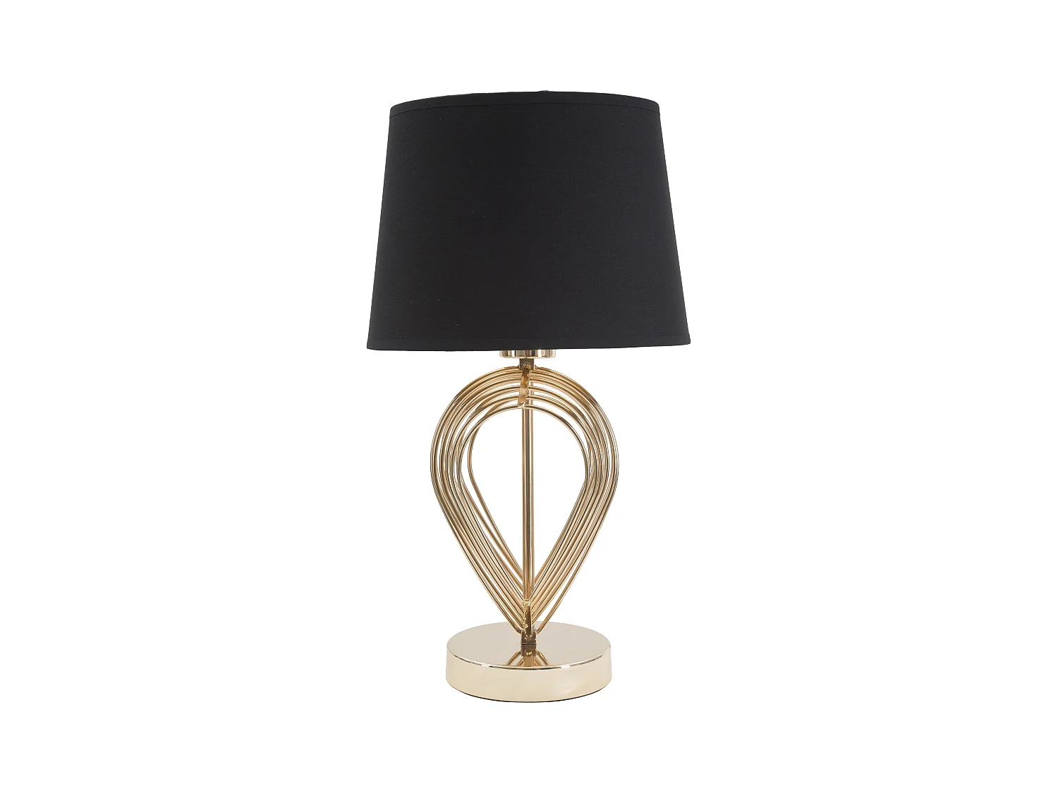 Lampe à poser en métal doré - Abat-jour en tissu noir - Dimensions : 24cm de diamètre x 44cm de hauteur - Matériaux : fer, papier et tissu