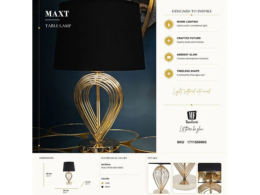 Lampe à Poser en Métal "Maxt" 44cm Or & Noir