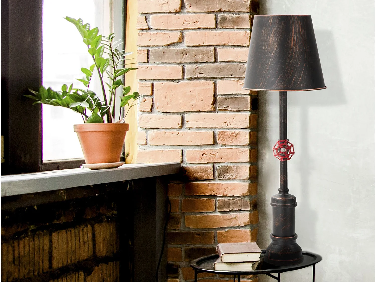 Lampada da tavolo in metallo marrone in stile industriale Ø cm 21x64