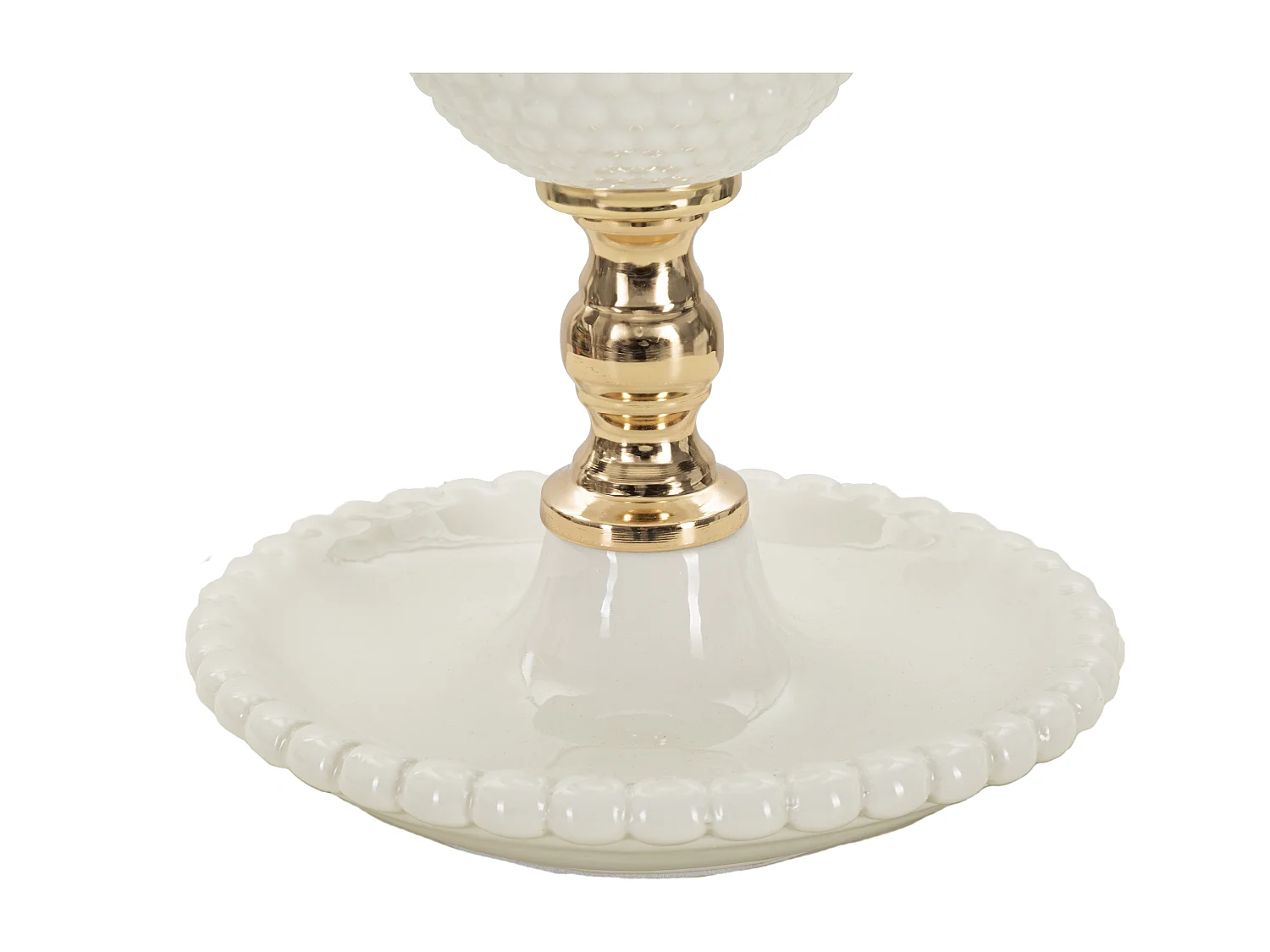 Lampe à poser blanche et or - Design simple et élégant en céramique et métal - Abat-jour en tissu blanc - Dimensions Ø 25x40 cm