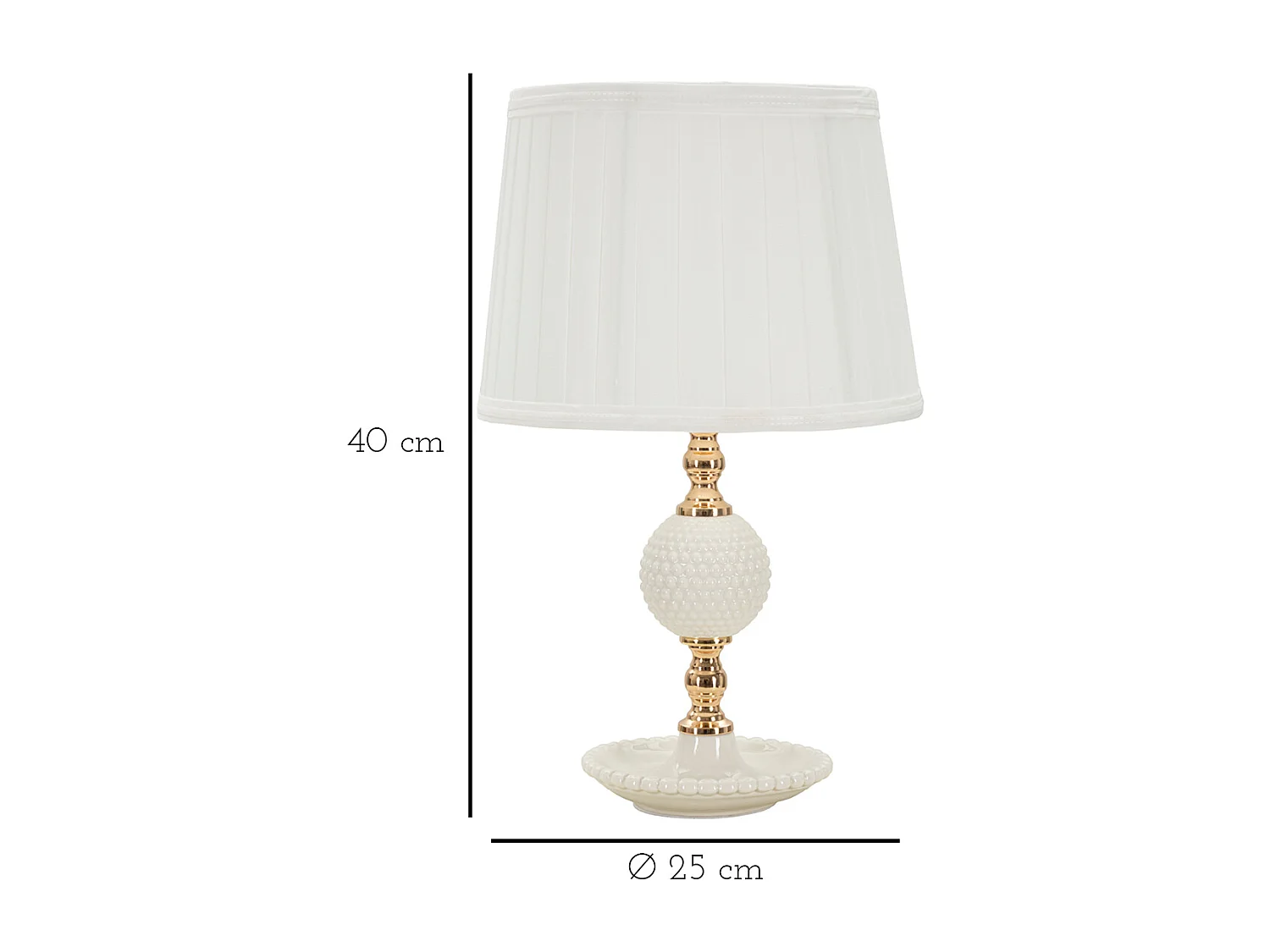 Lampe à poser blanche et or - Design simple et élégant en céramique et métal - Abat-jour en tissu blanc - Dimensions Ø 25x40 cm