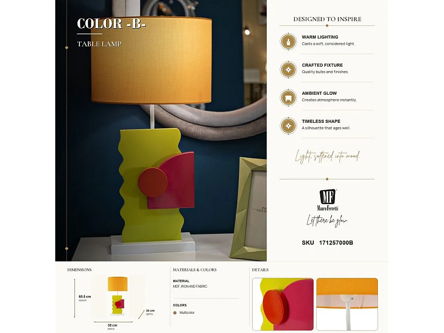 Tischlampe aus MDF und Stoff Color B