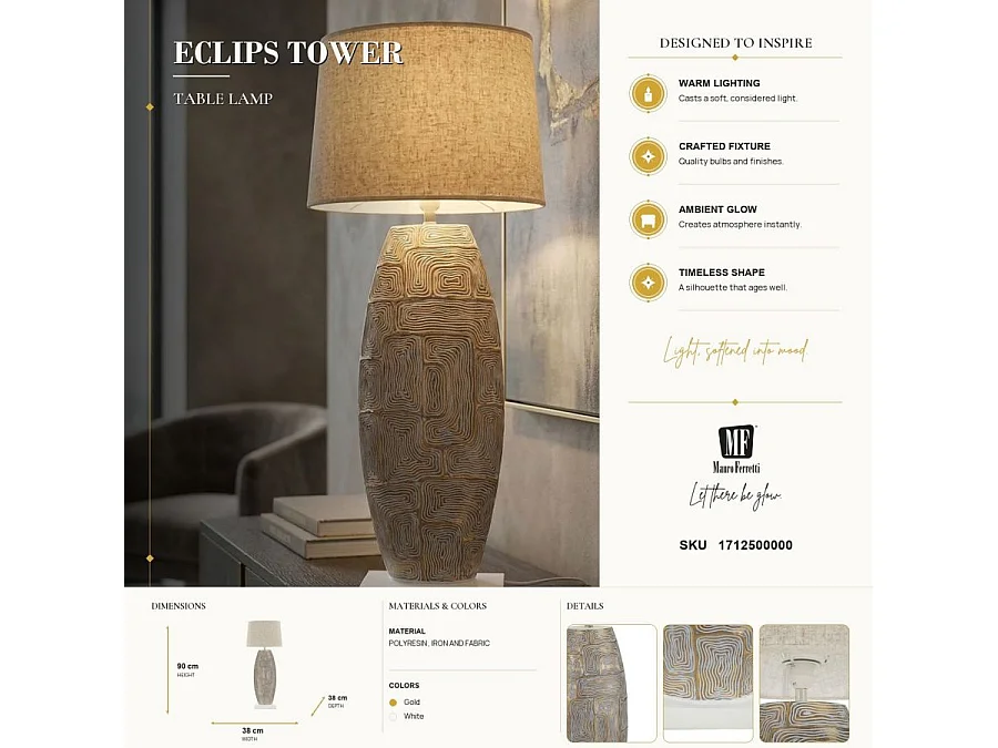 Gouden hars tafellamp Ø 38x90 cm