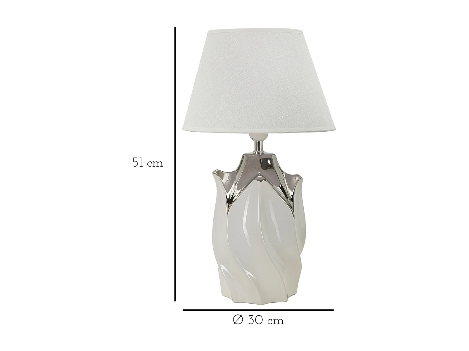 Lampada da tavolo in ceramica bianca e argentata Ø cm 30x51
