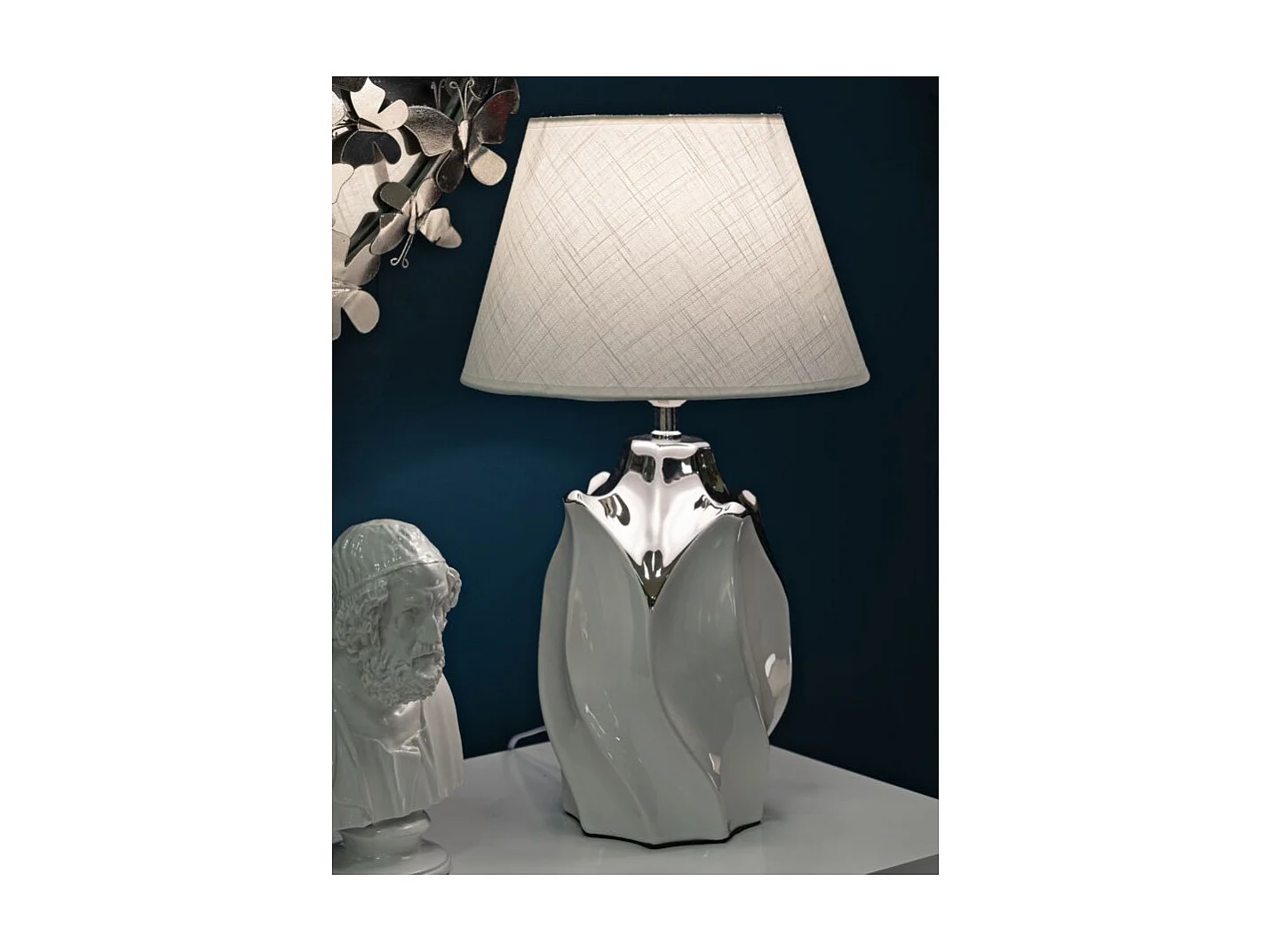 Lampe à Poser en Céramique "Shiney" 51cm Blanc & Argent