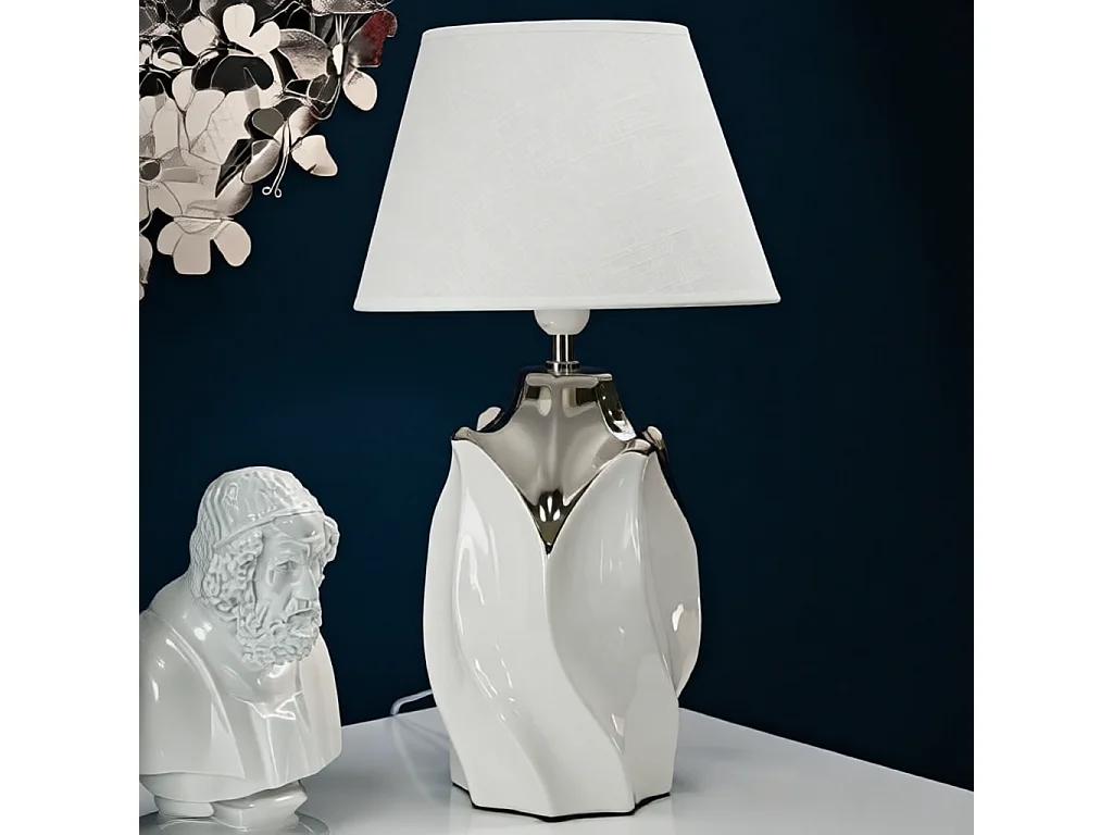 Lampe à Poser en Céramique "Shiney" 51cm Blanc & Argent