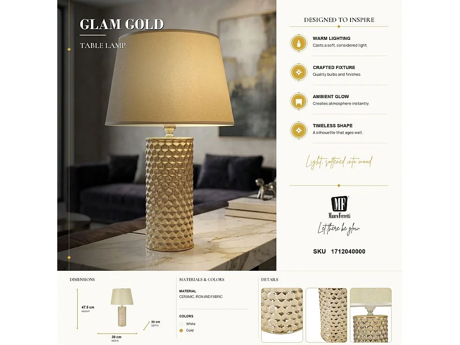 Lampe à Poser Design "Glam" 47cm Or