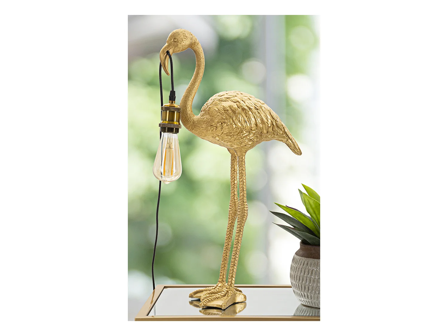 Lampe à Poser en Résine "Flamant Rose" 59cm Or