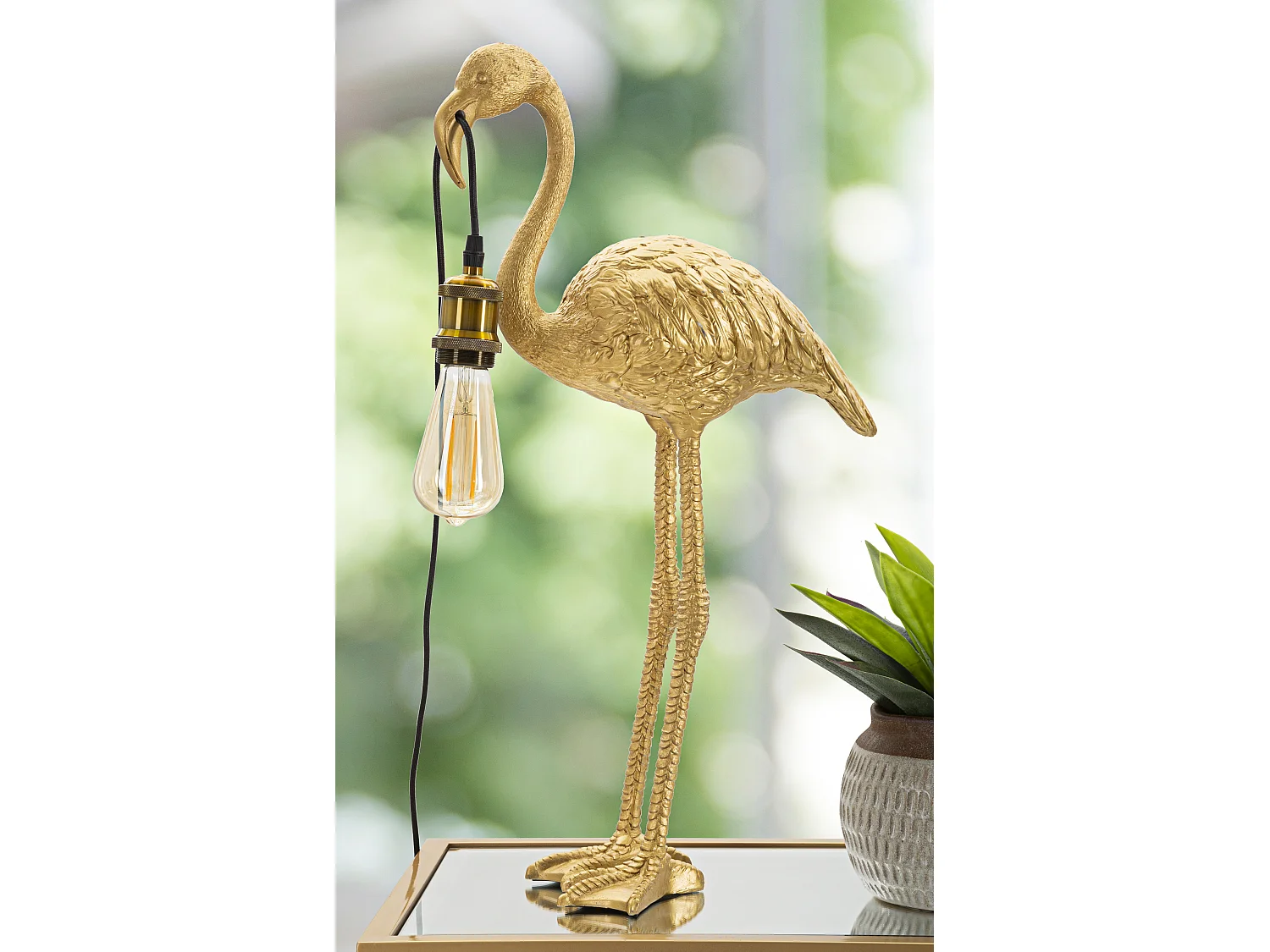 Lampe à Poser en Résine "Flamant Rose" 59cm Or