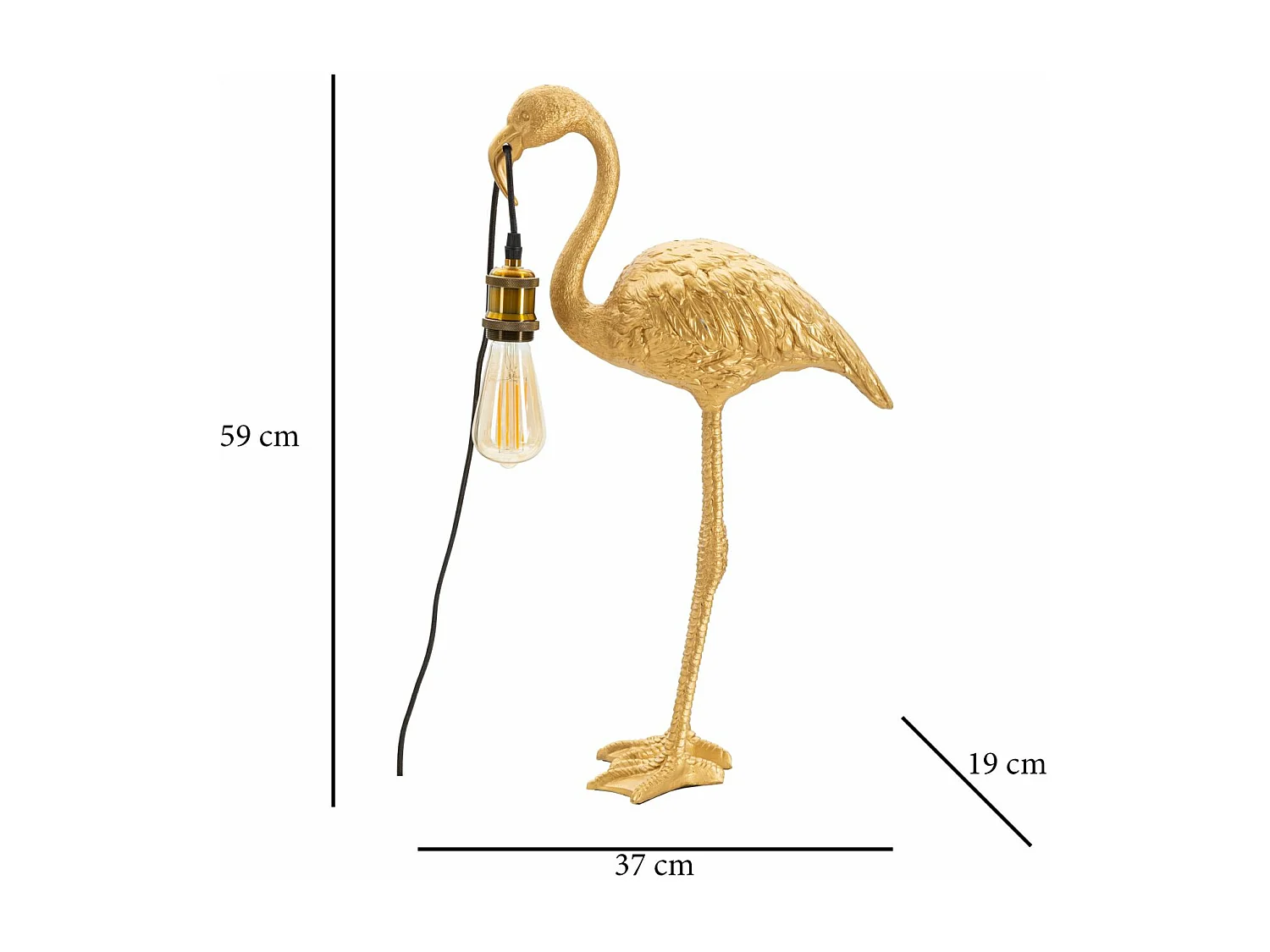 Lampe à Poser en Résine "Flamant Rose" 59cm Or