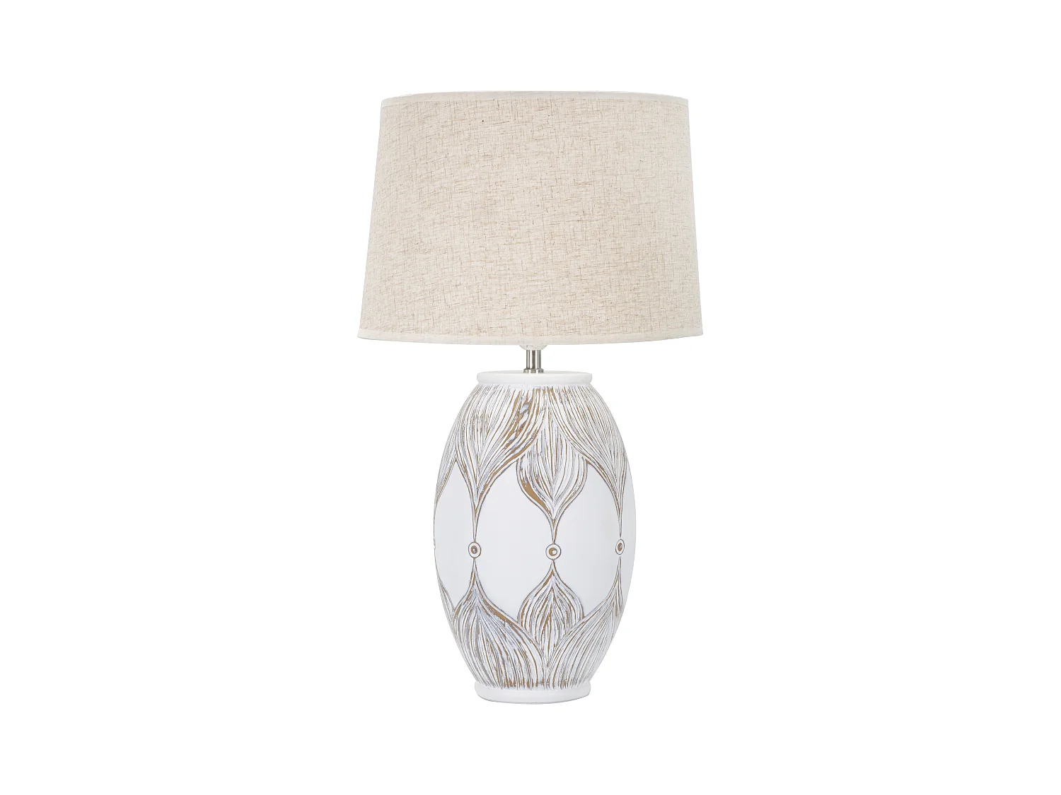 Lampe à poser blanc cassé et marron - Design naturel en résine et métal - Abat-jour en tissu beige - Dimensions Ø 38x67 cm