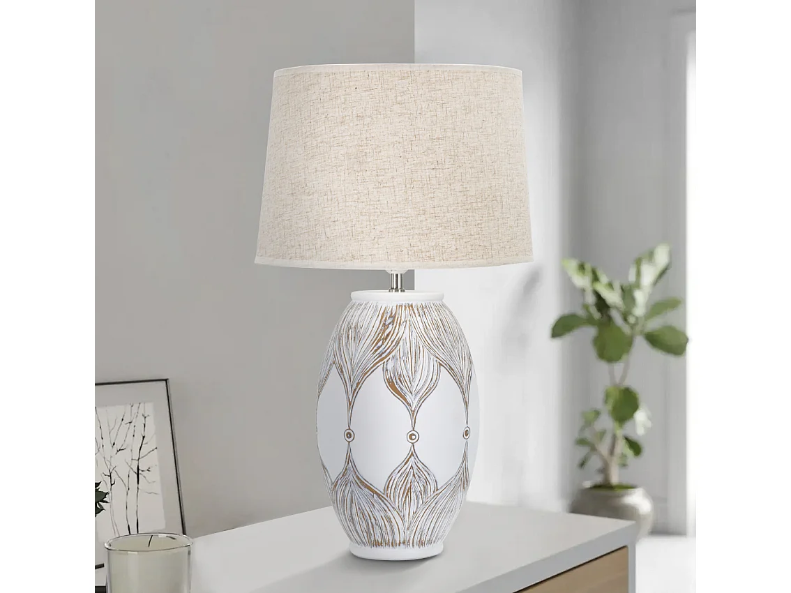 Lampe à Poser en Résine "Atene" 67cm Blanc & Naturel
