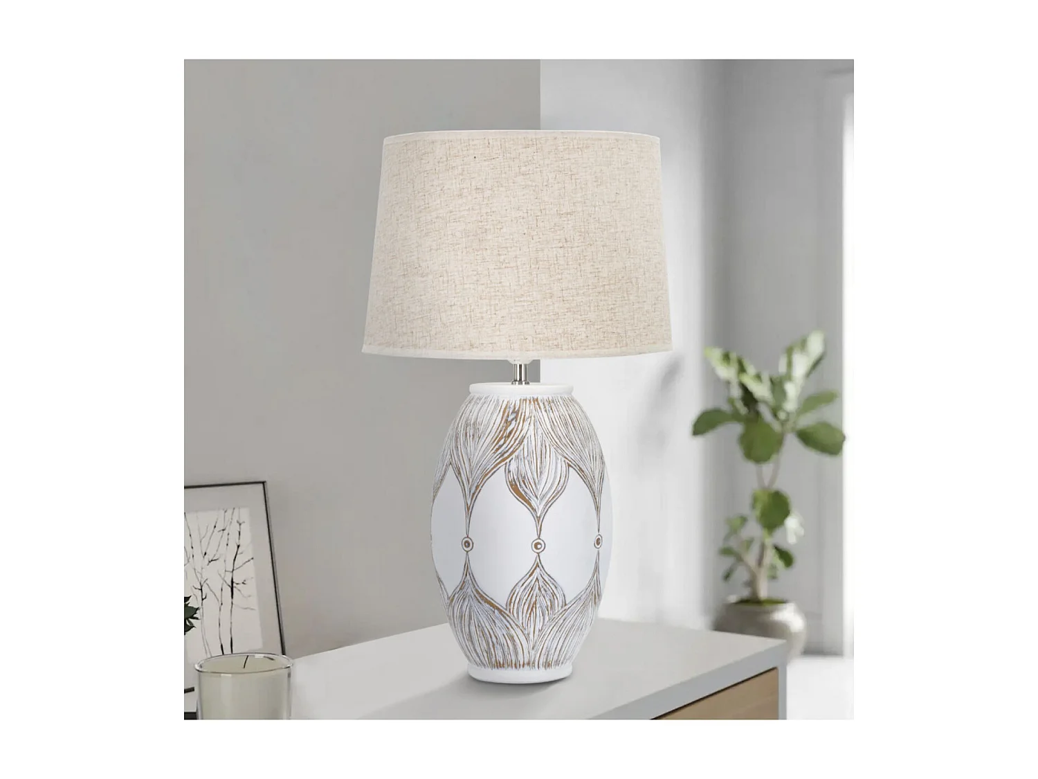 Lampe à Poser en Résine "Atene" 67cm Blanc & Naturel