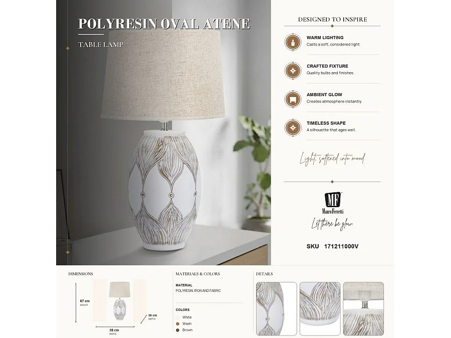 Witte hars tafellamp met beige lampenkap Ø 38x67 cm