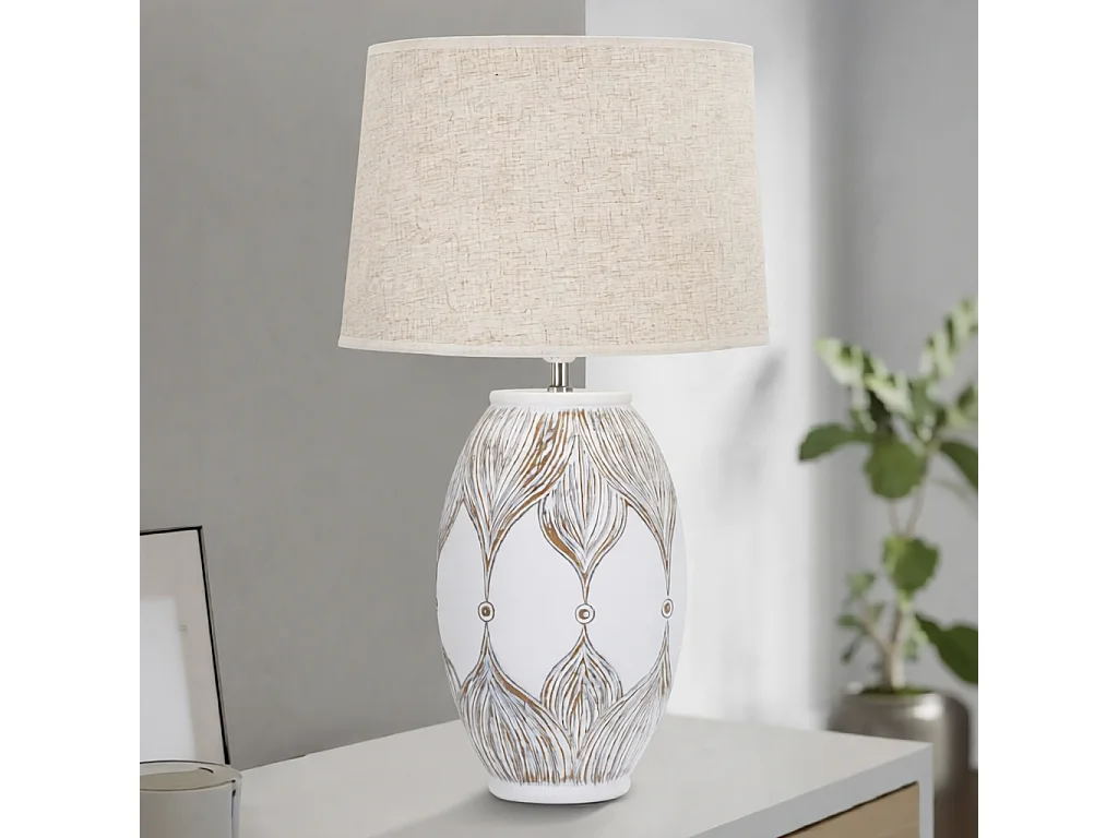 Lampa stołowa Oval Atene, kolor bielony i brązowy, 38 x 38 x 67 cm, 1 x E27, max. 40 W