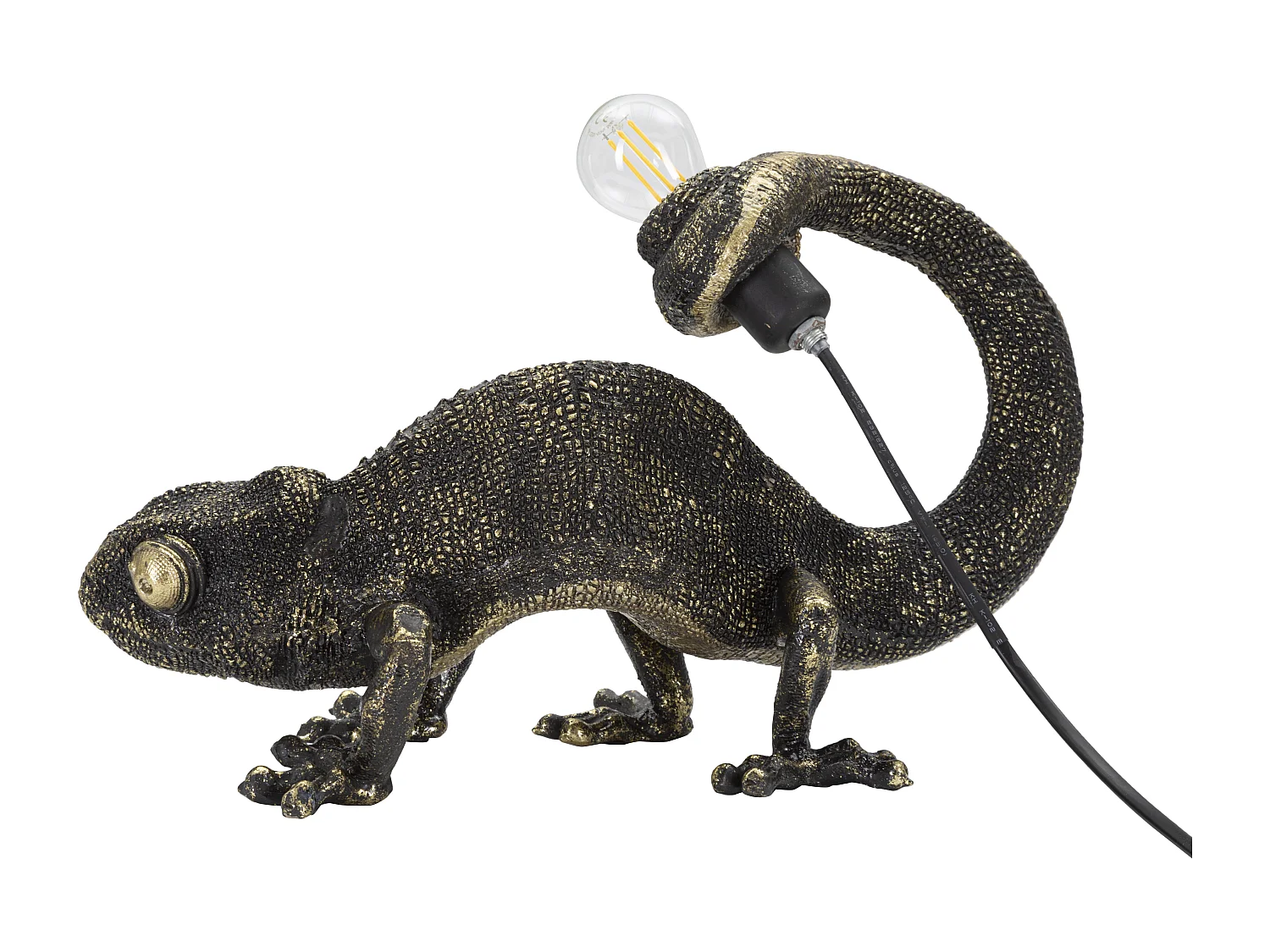 Lampe à Poser en Résine "Lézard" 37cm Noir & Or