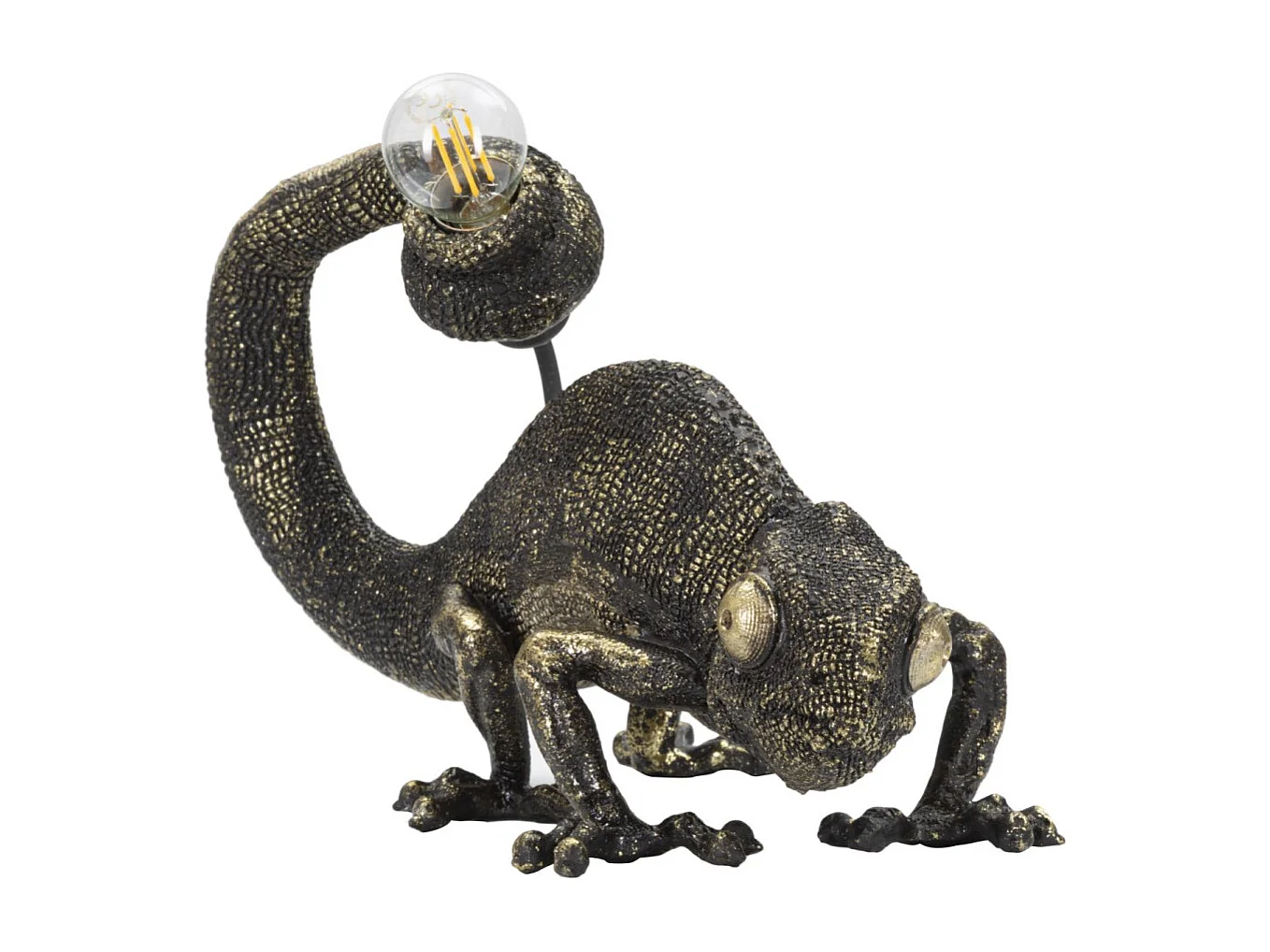 Lampe à Poser en Résine "Lézard" 37cm Noir & Or