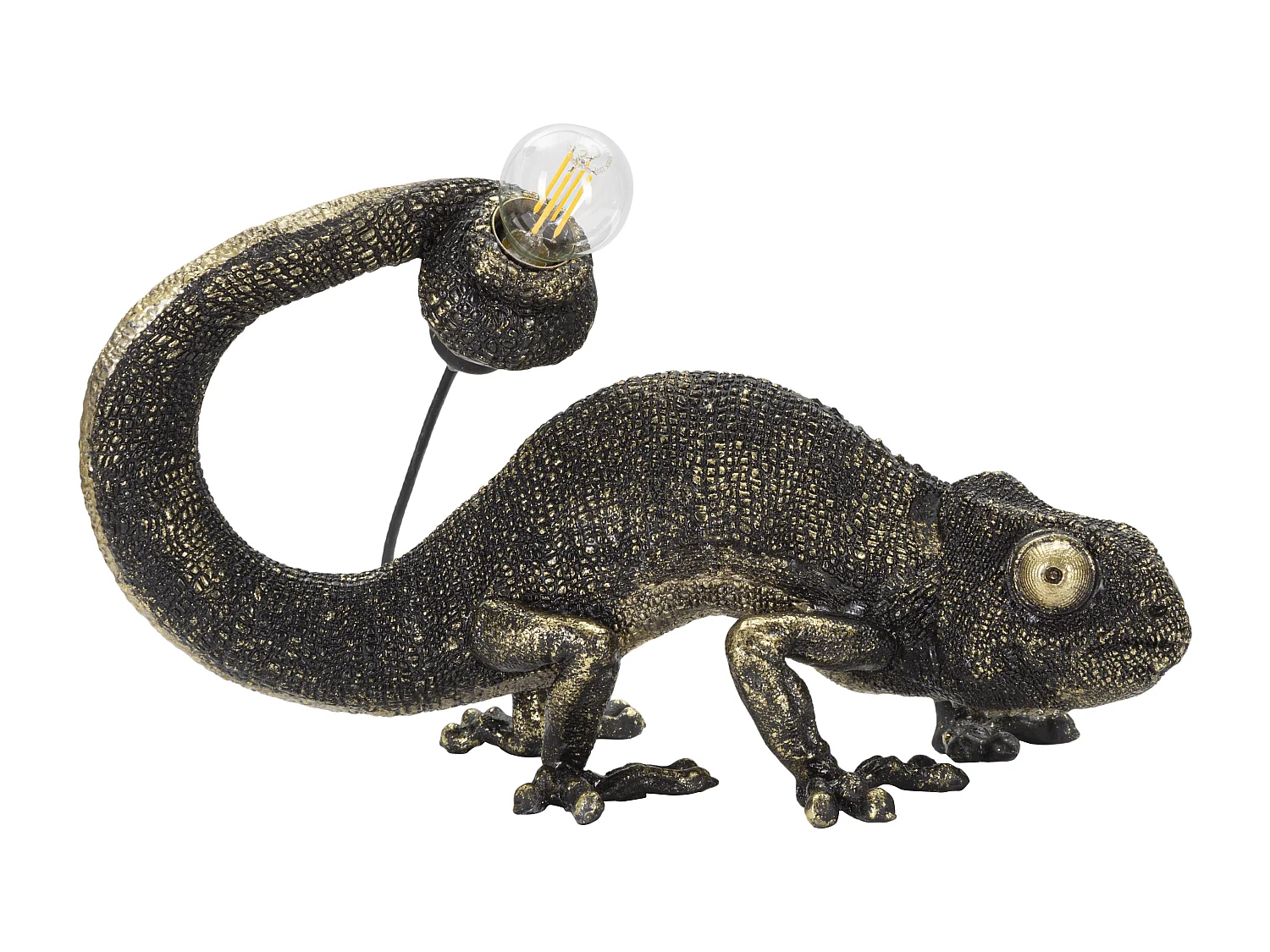 Lampe à Poser en Résine "Lézard" 37cm Noir & Or