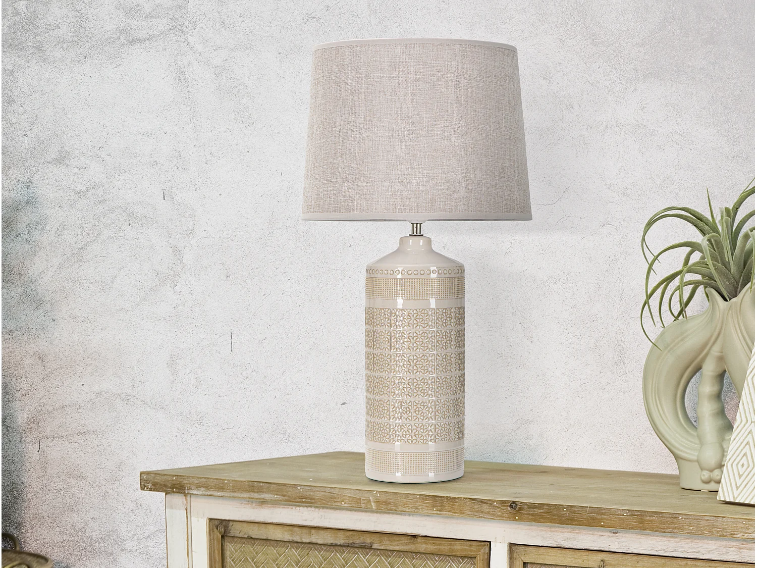 Lampe à Poser en Céramique "Graphs" 55cm Crème