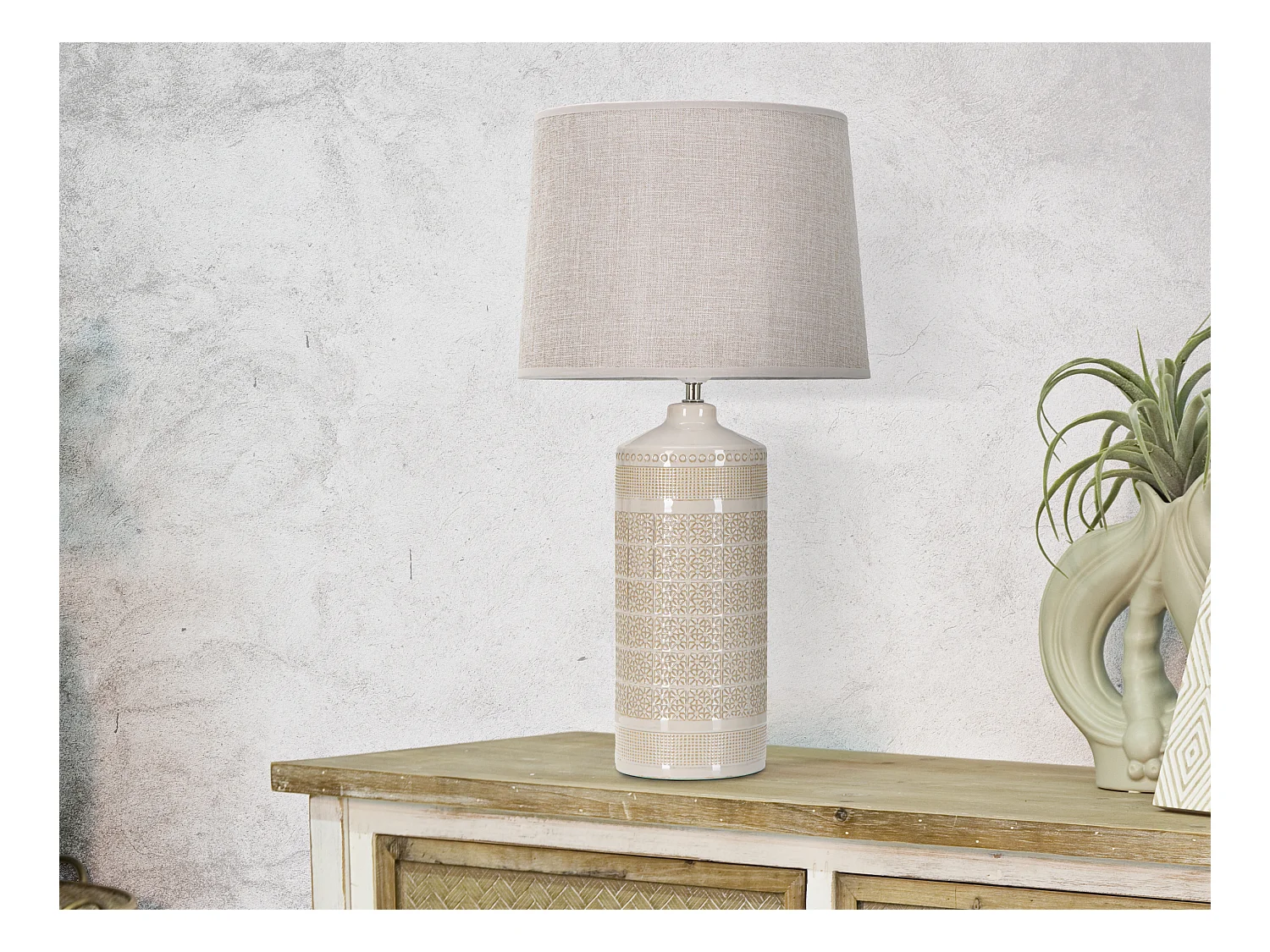 Lampe à Poser en Céramique "Graphs" 55cm Crème