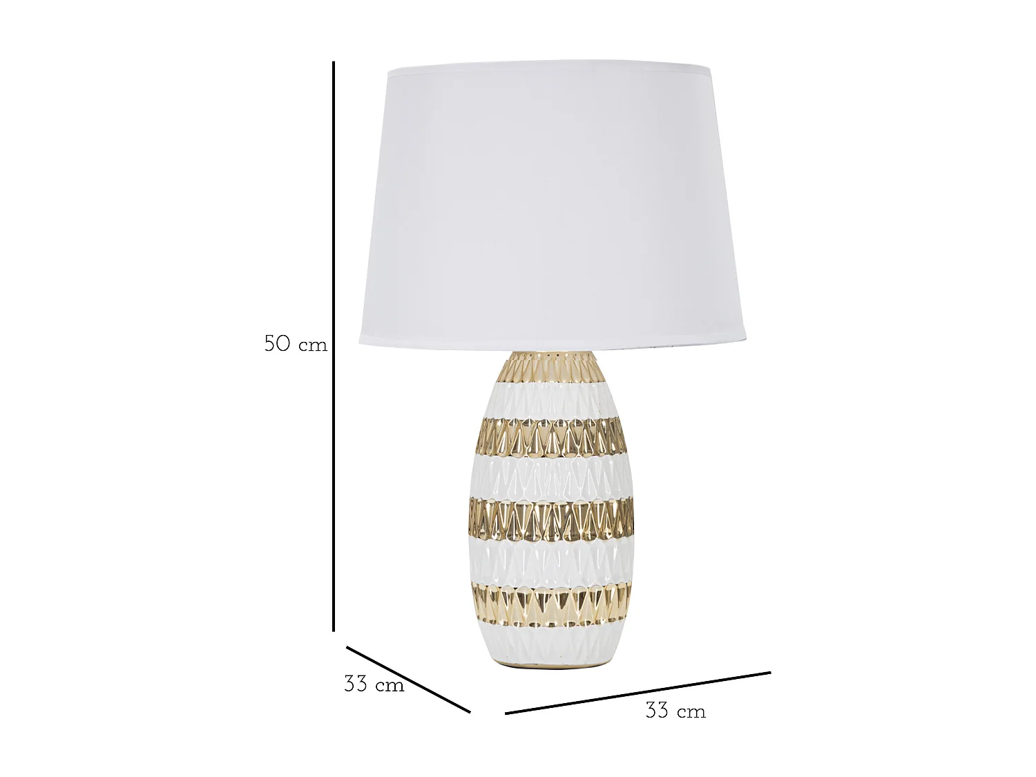 Lampe de table en céramique blanche et dorée Ø cm 33x50