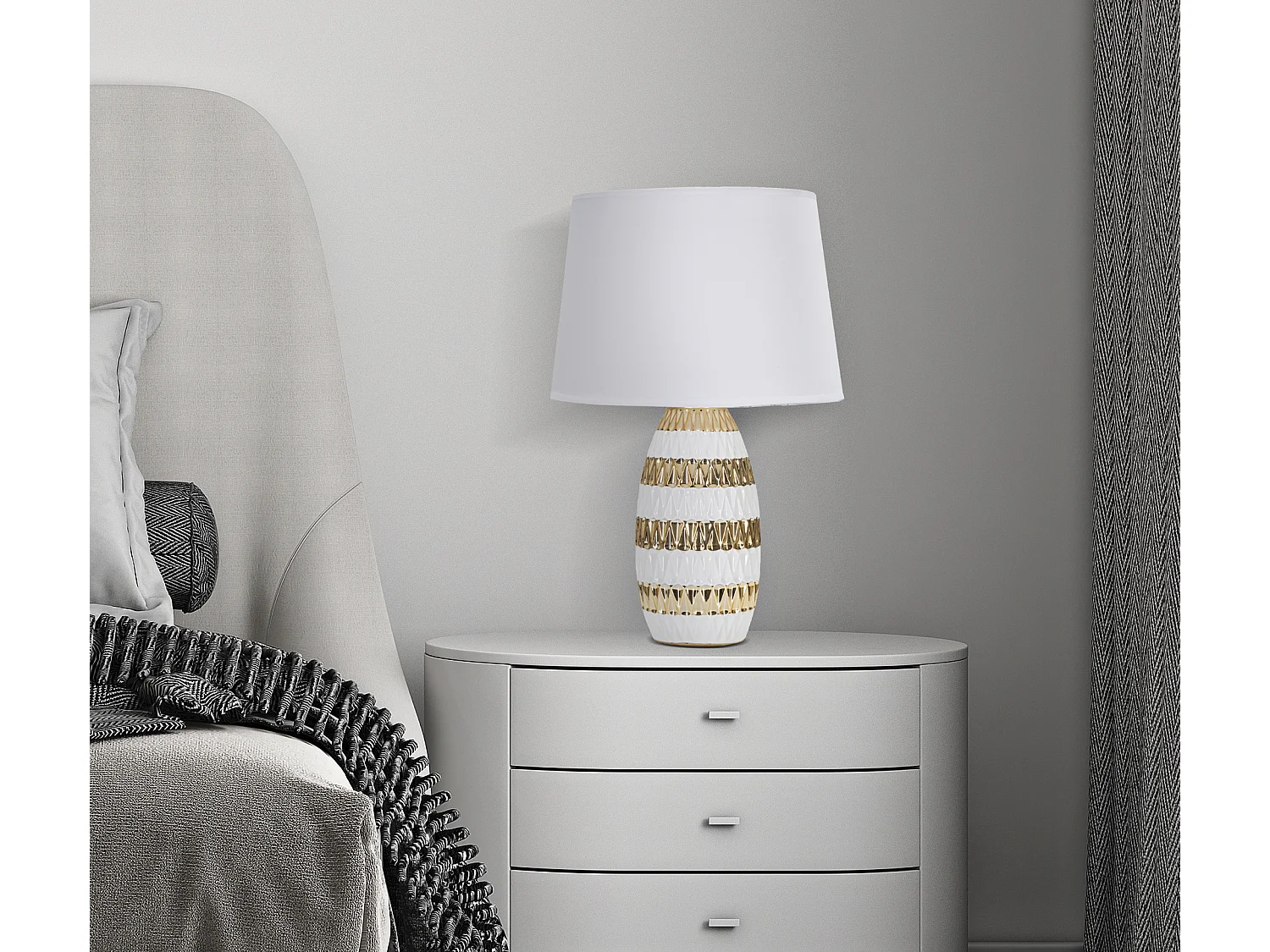 Lampe de table en céramique blanche et dorée Ø cm 33x50