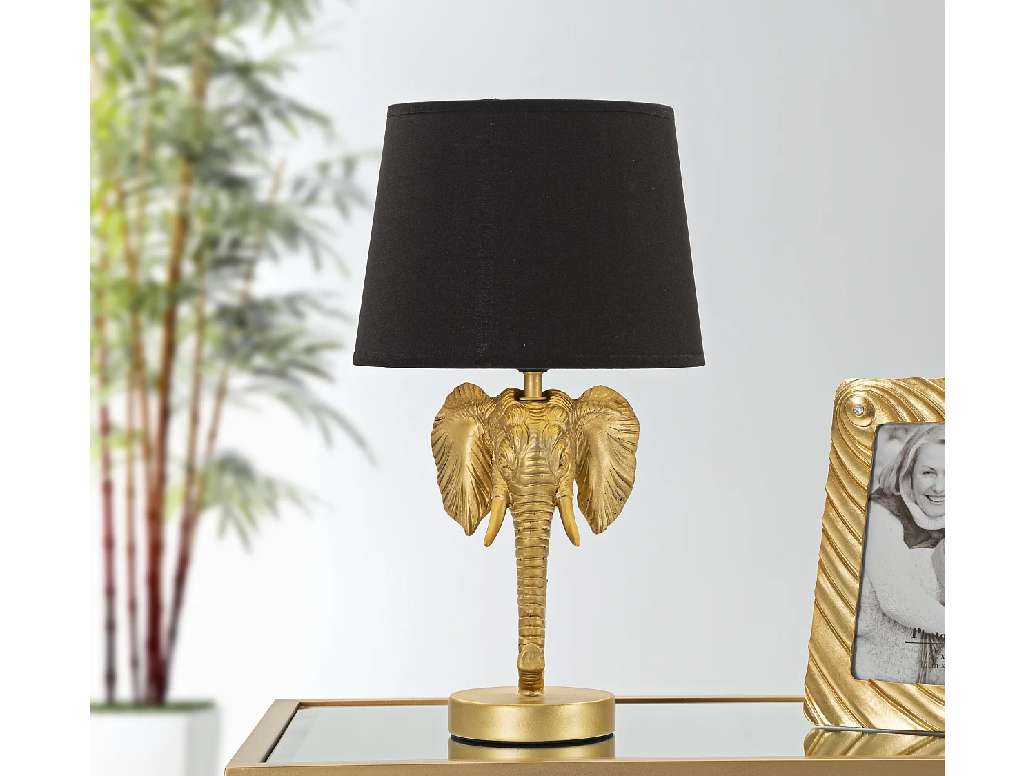 Lampe à Poser Design "Elephant" 43cm Or & Noir