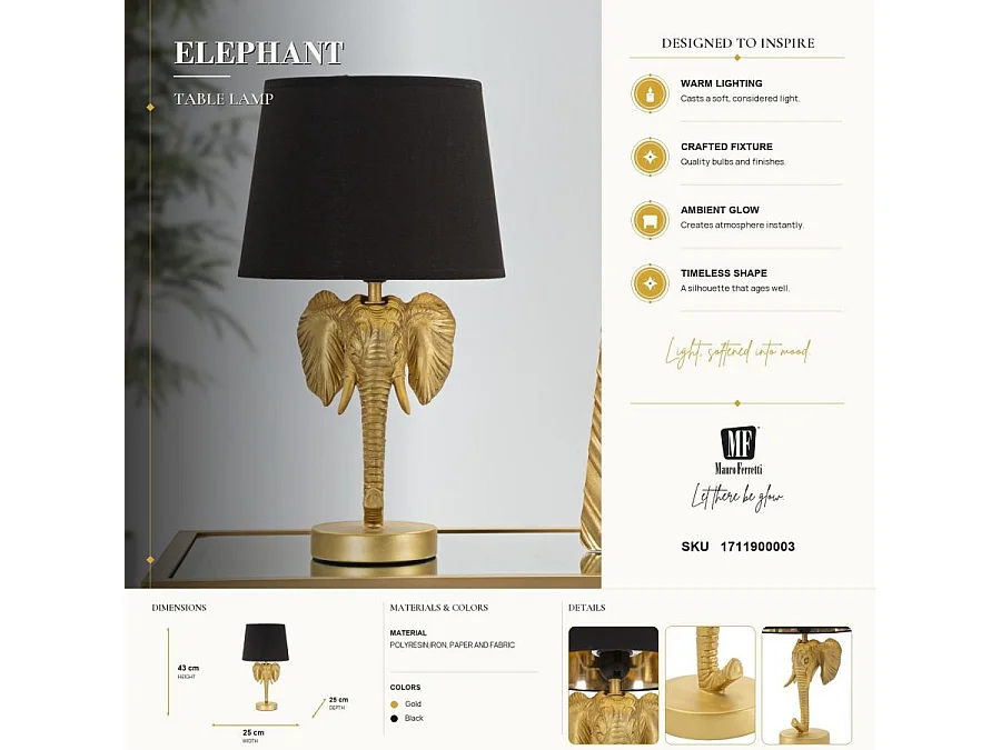 Lámpara de mesa decorativa con pantalla Elefante 43