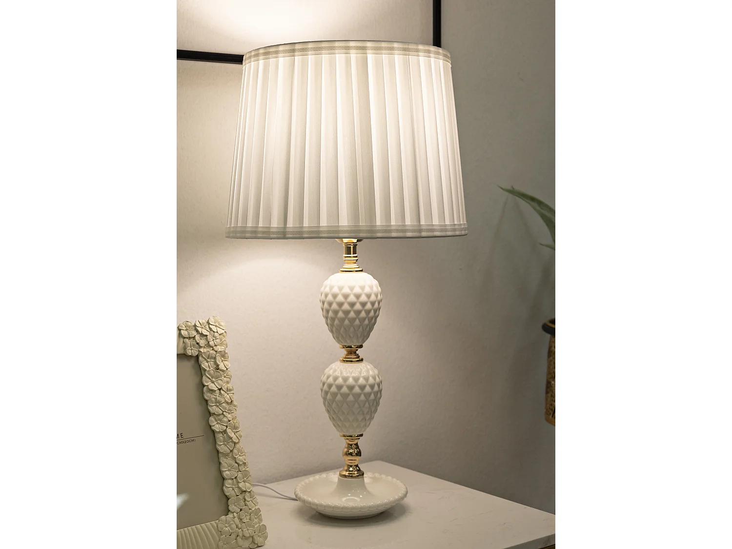 Lampe à Poser en Céramique "Annunziata" 57cm Blanc & Or