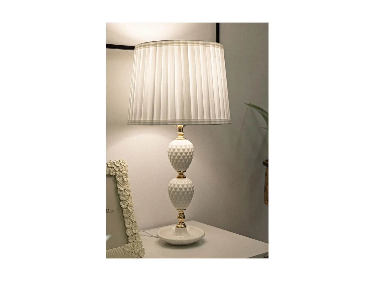 Lampe à Poser en Céramique "Annunziata" 57cm Blanc & Or