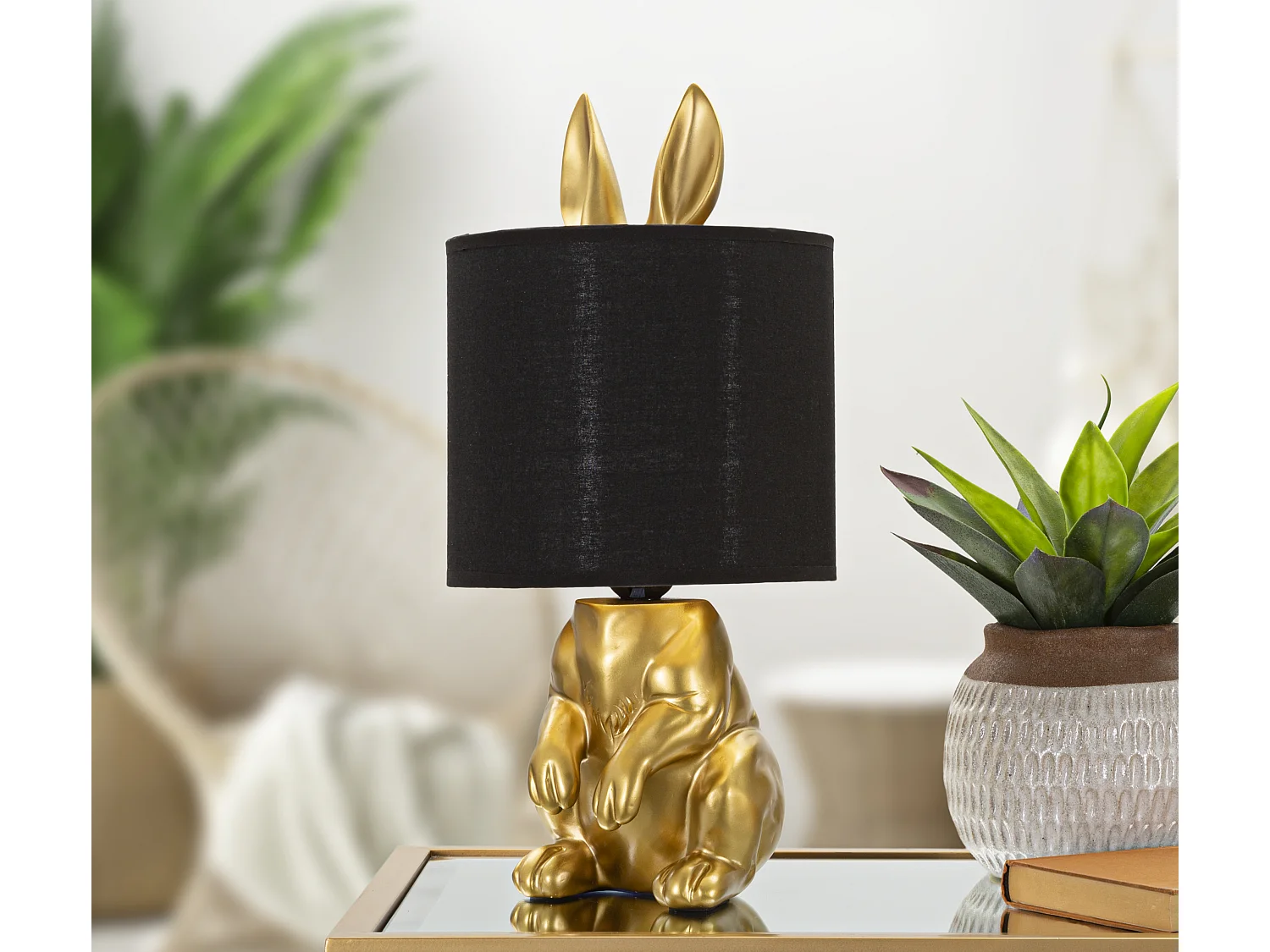 Lampe à Poser Design "Lapin" 43cm Or & Noir