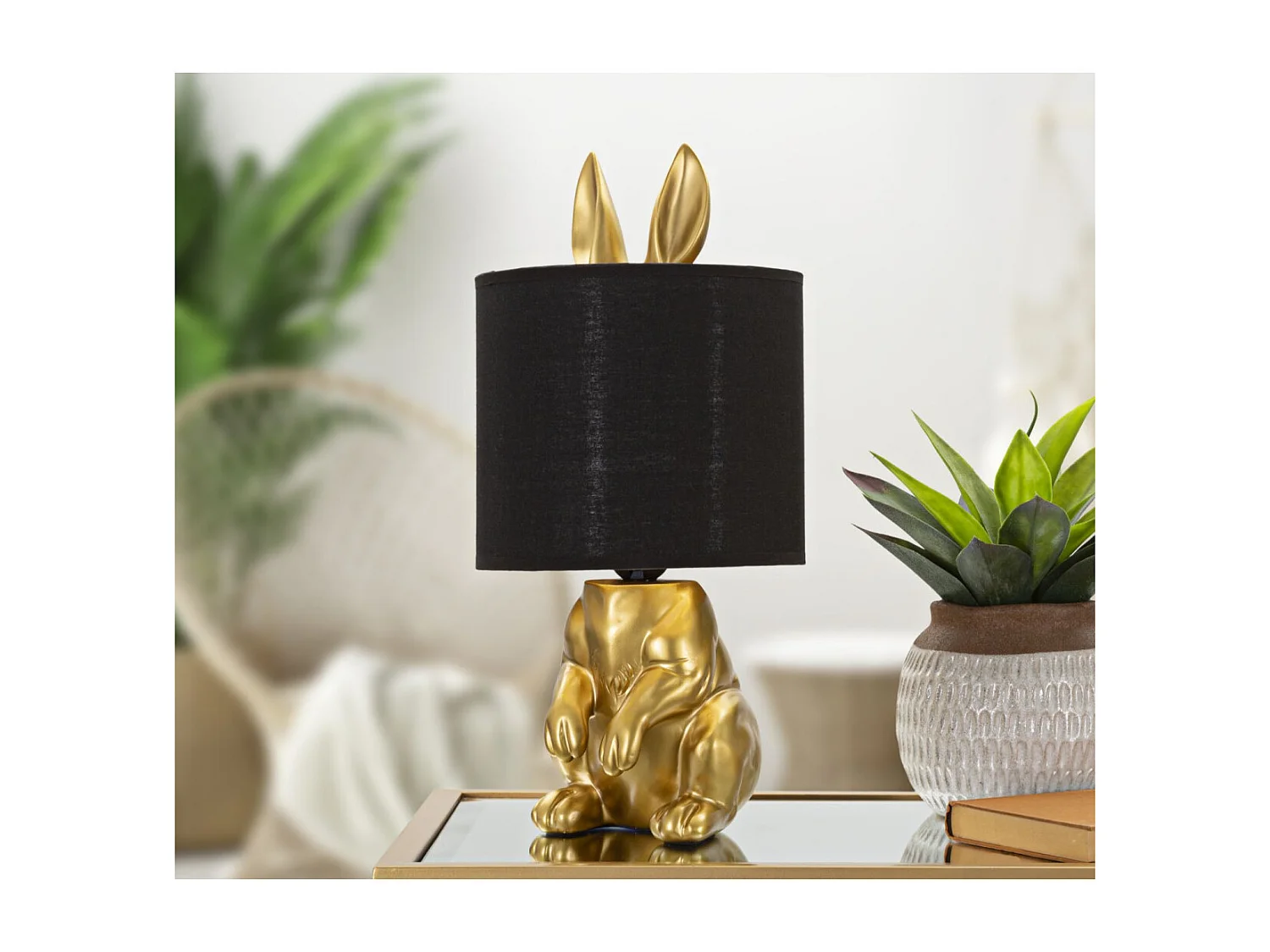 Lampe à Poser Design "Lapin" 43cm Or & Noir