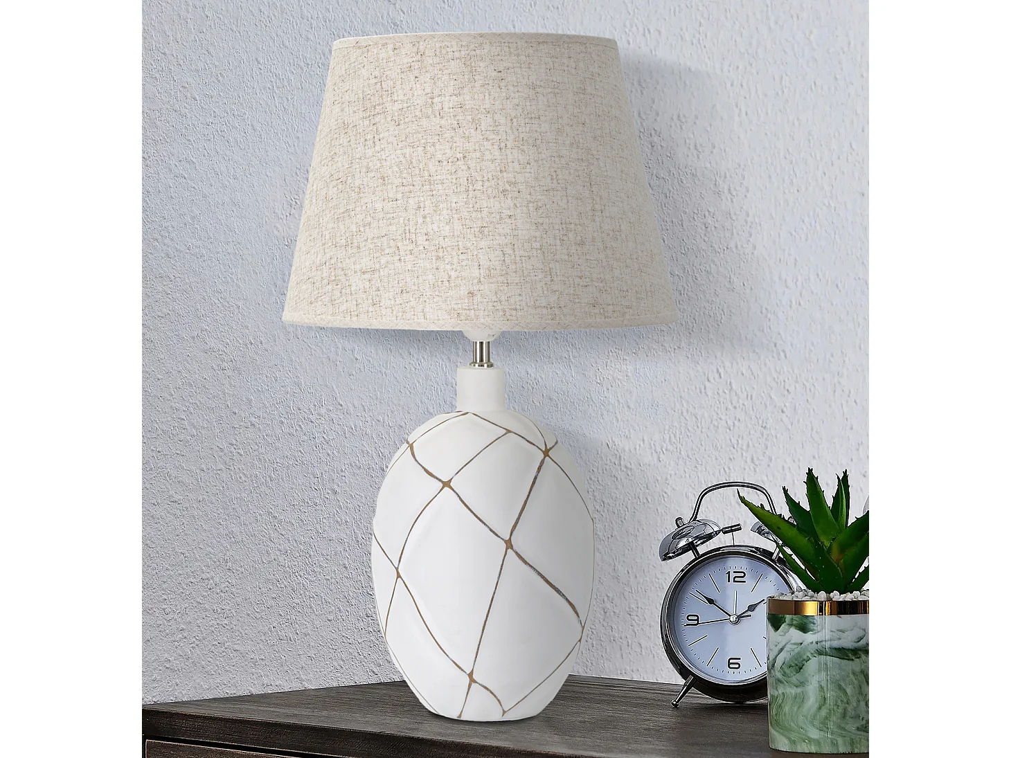 Lampe à Poser en Résine "Lines" 60cm Blanc & Naturel