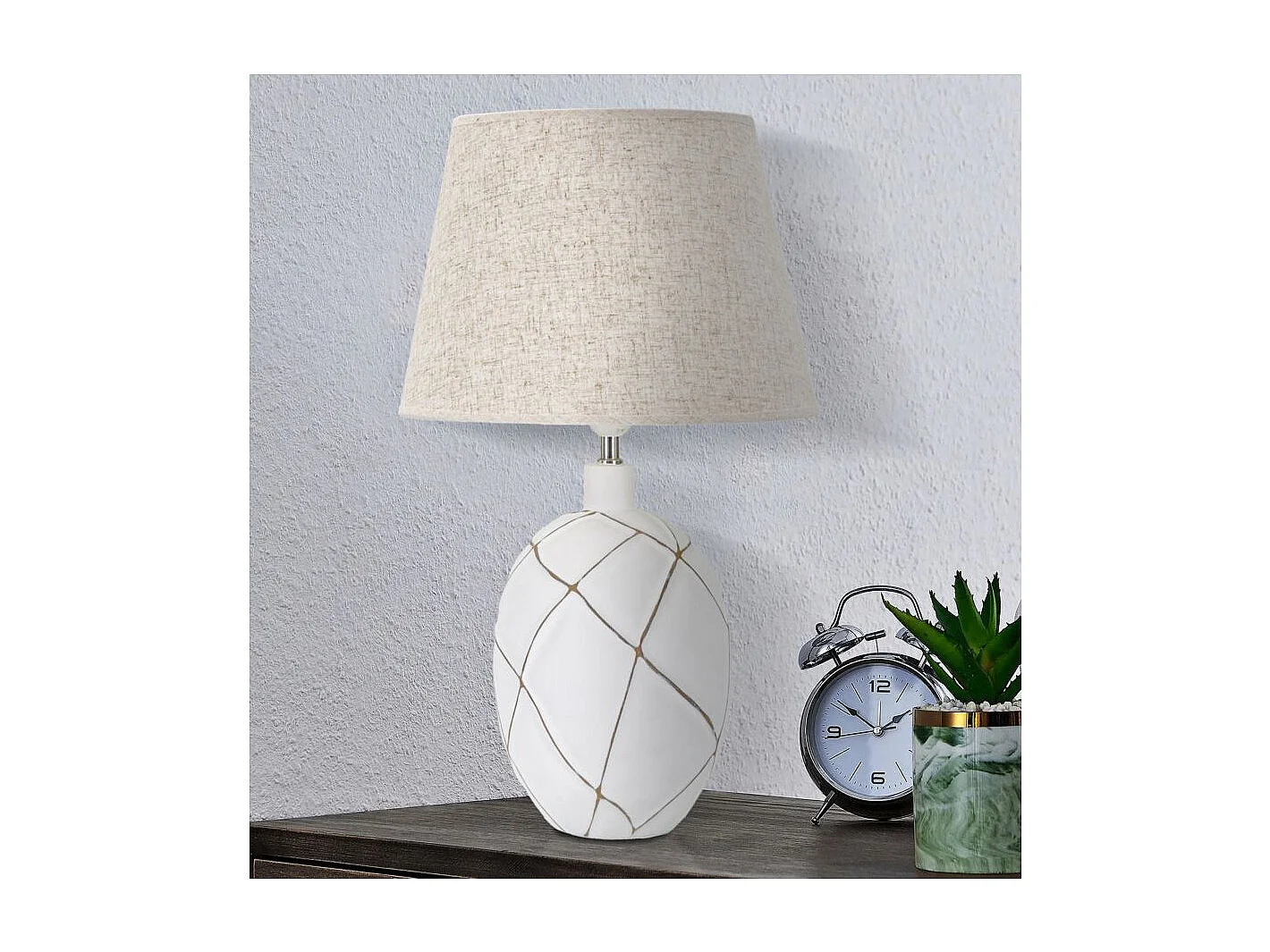 Lampe à Poser en Résine "Lines" 60cm Blanc & Naturel